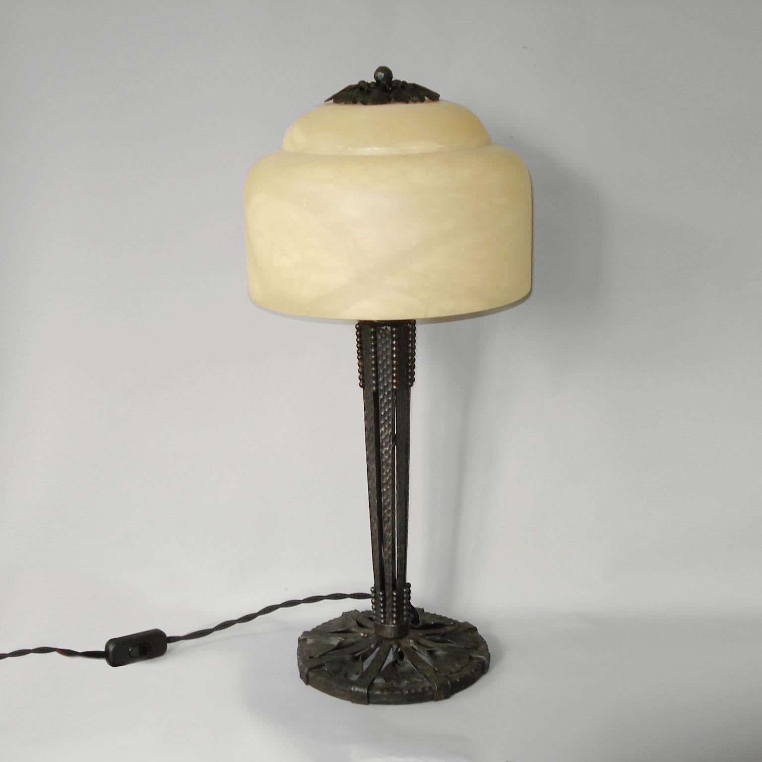 Edgar Brandt Art Deco Ginkgo Leaves Wrought Iron Table Lamp 1