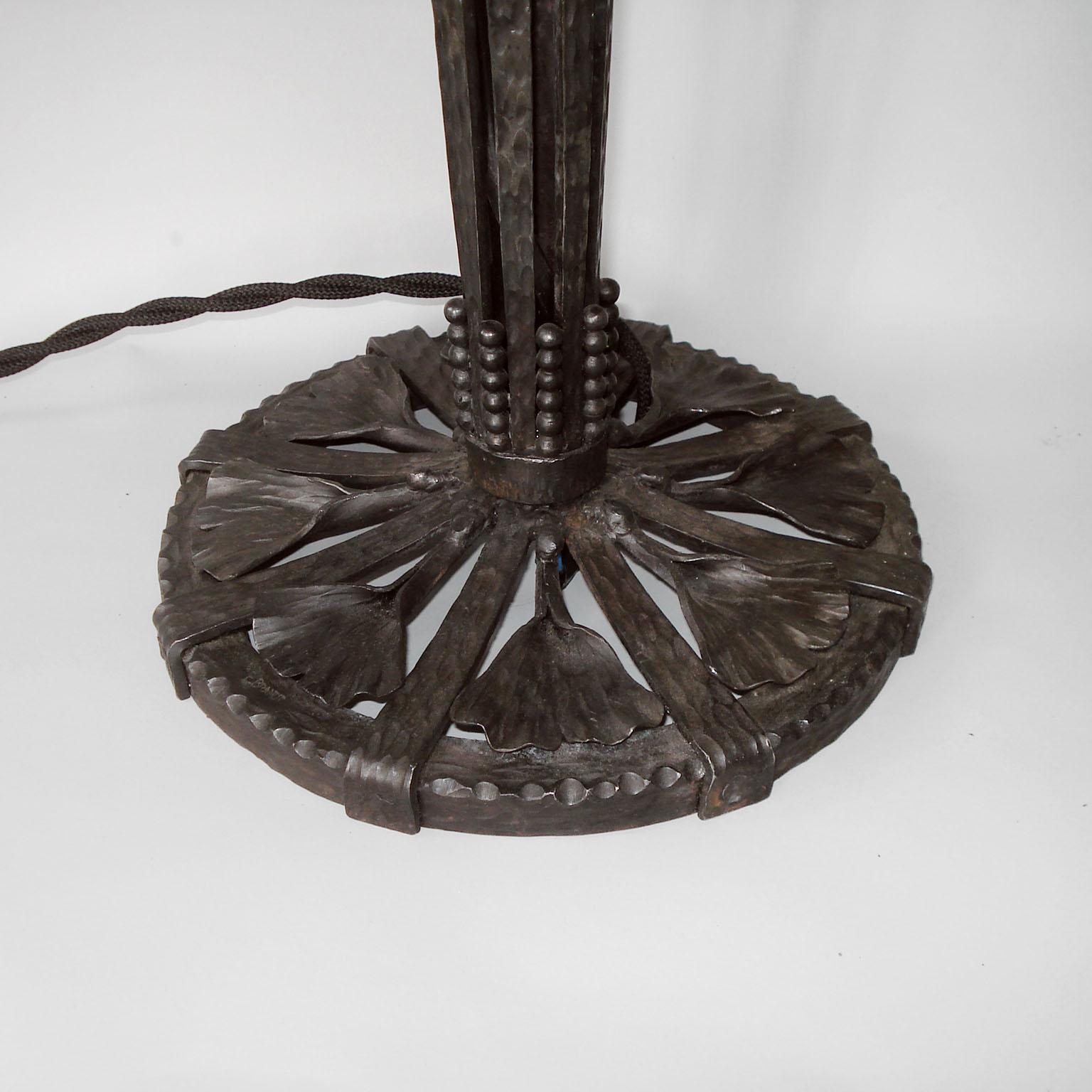 Edgar Brandt Art Deco Ginkgo Leaves Wrought Iron Table Lamp 4
