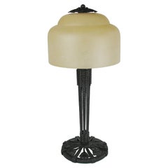 Edgar Brandt Art Deco Ginkgo Leaves Wrought Iron Table Lamp