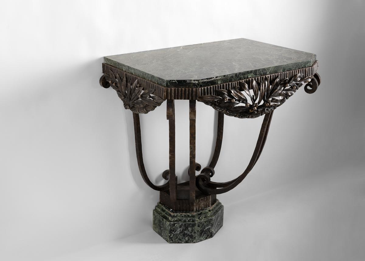 Edgar Brandt, Art Deco Wrought Iron & Marble Console, France, c. 1925 For Sale 1