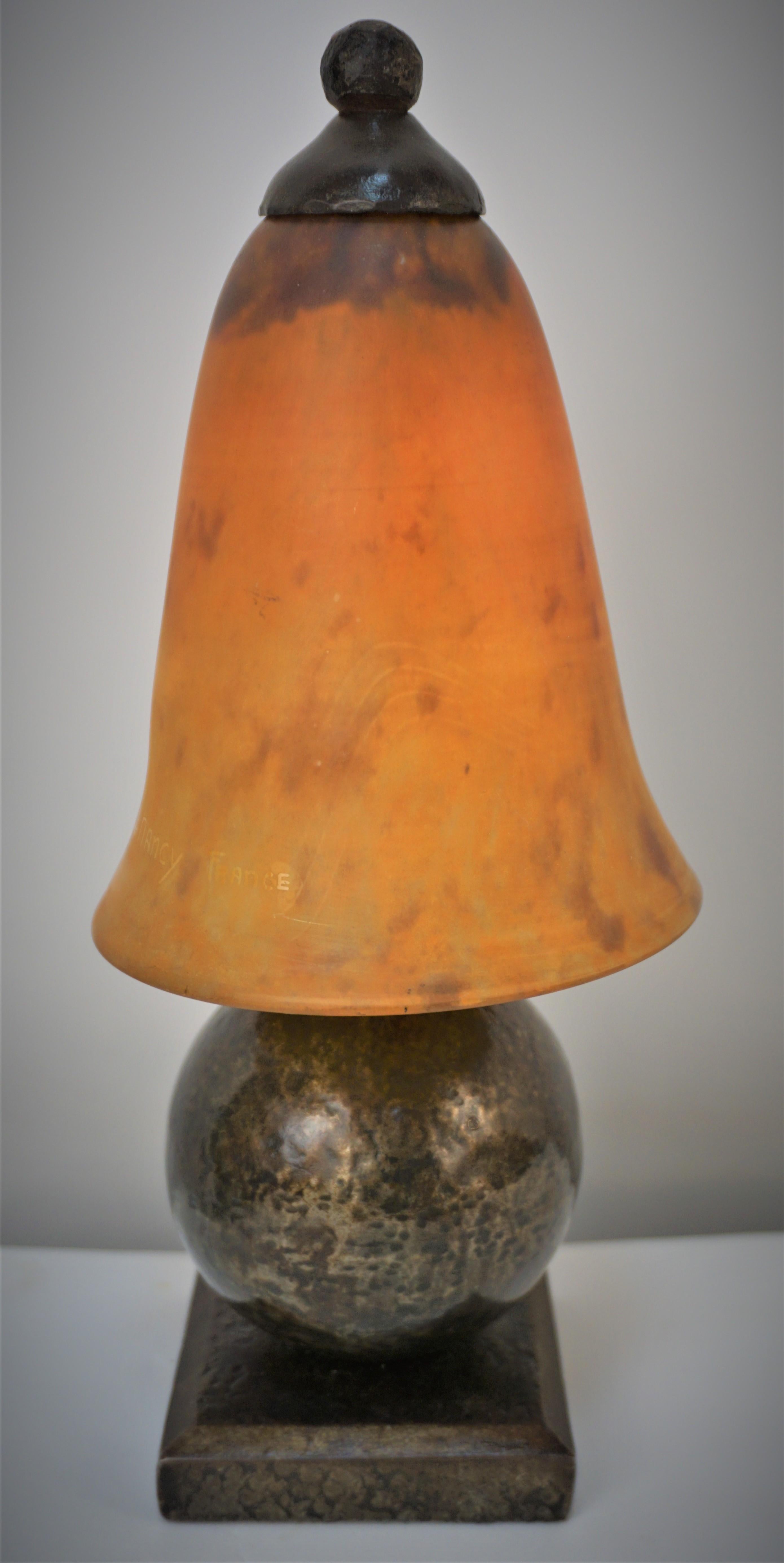 Art Glass Edgar Brandt & Daum Nancy Art Deco Lamp For Sale