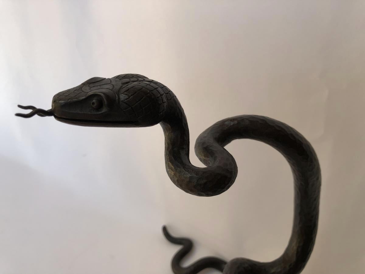 Early 20th Century Edgar Brandt Element Decorative Wrought Iron Snake Art Deco For Sale