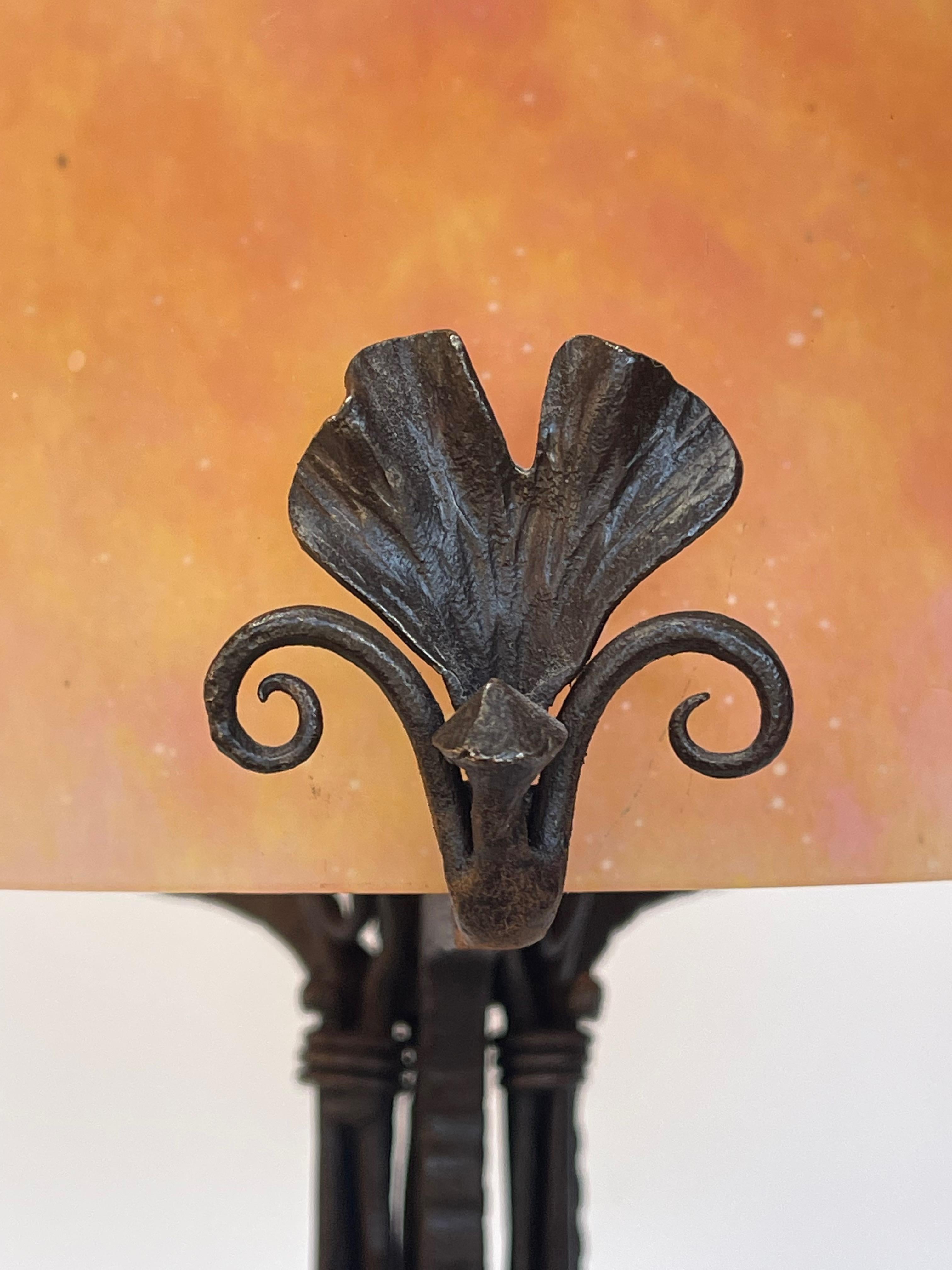 Edgar Brandt Et Daum Nancy Art Deco Lamp For Sale 3