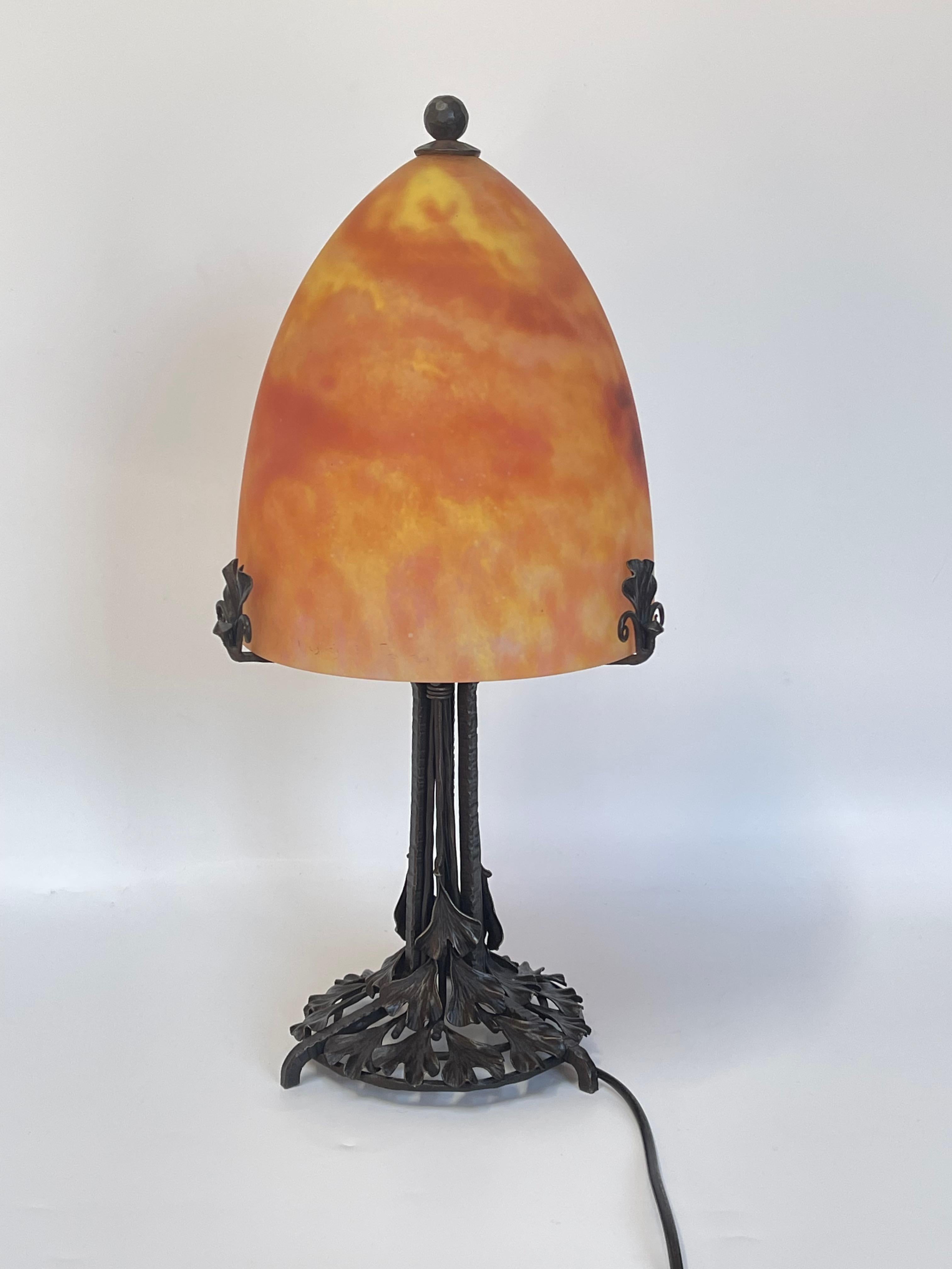 Edgar Brandt Et Daum Nancy Art Deco Lamp For Sale 6