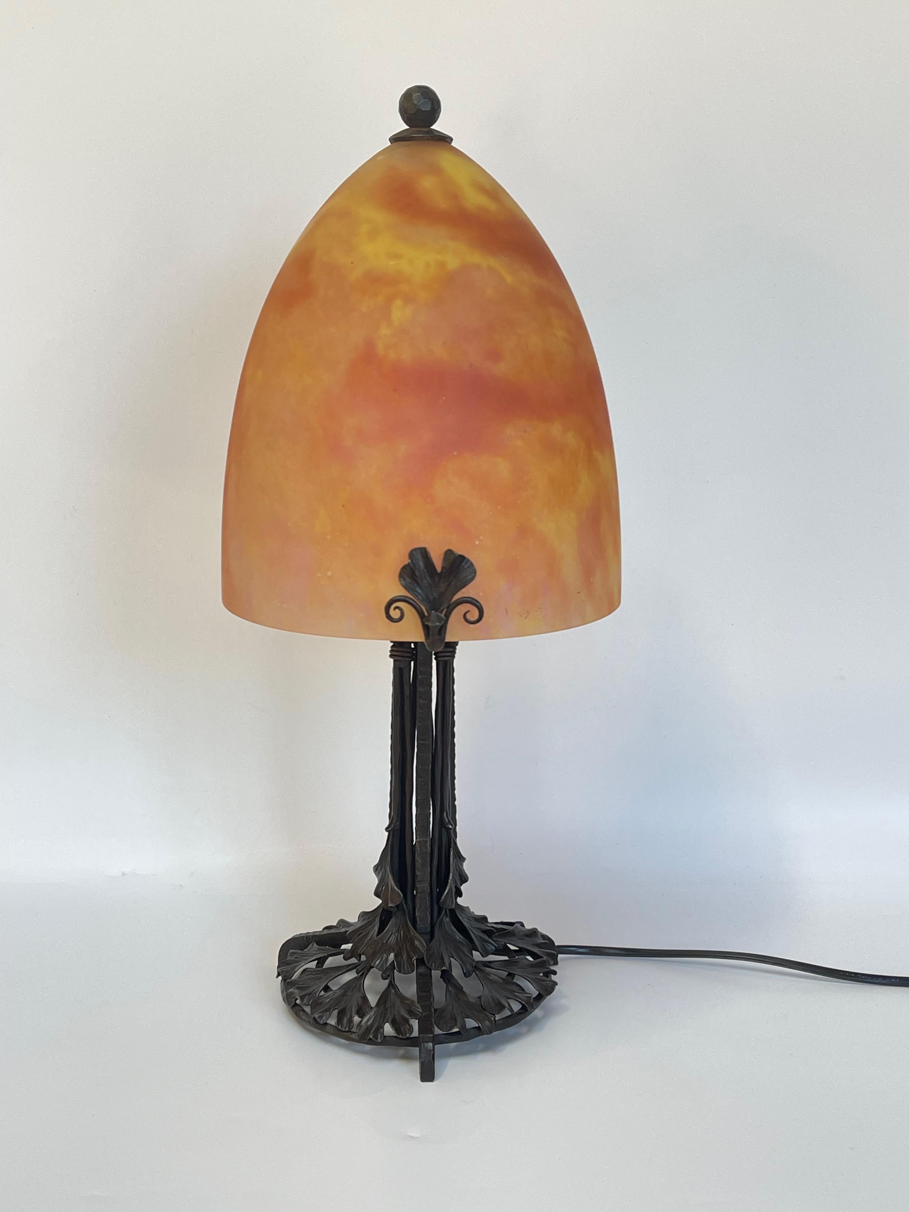 French Edgar Brandt Et Daum Nancy Art Deco Lamp For Sale