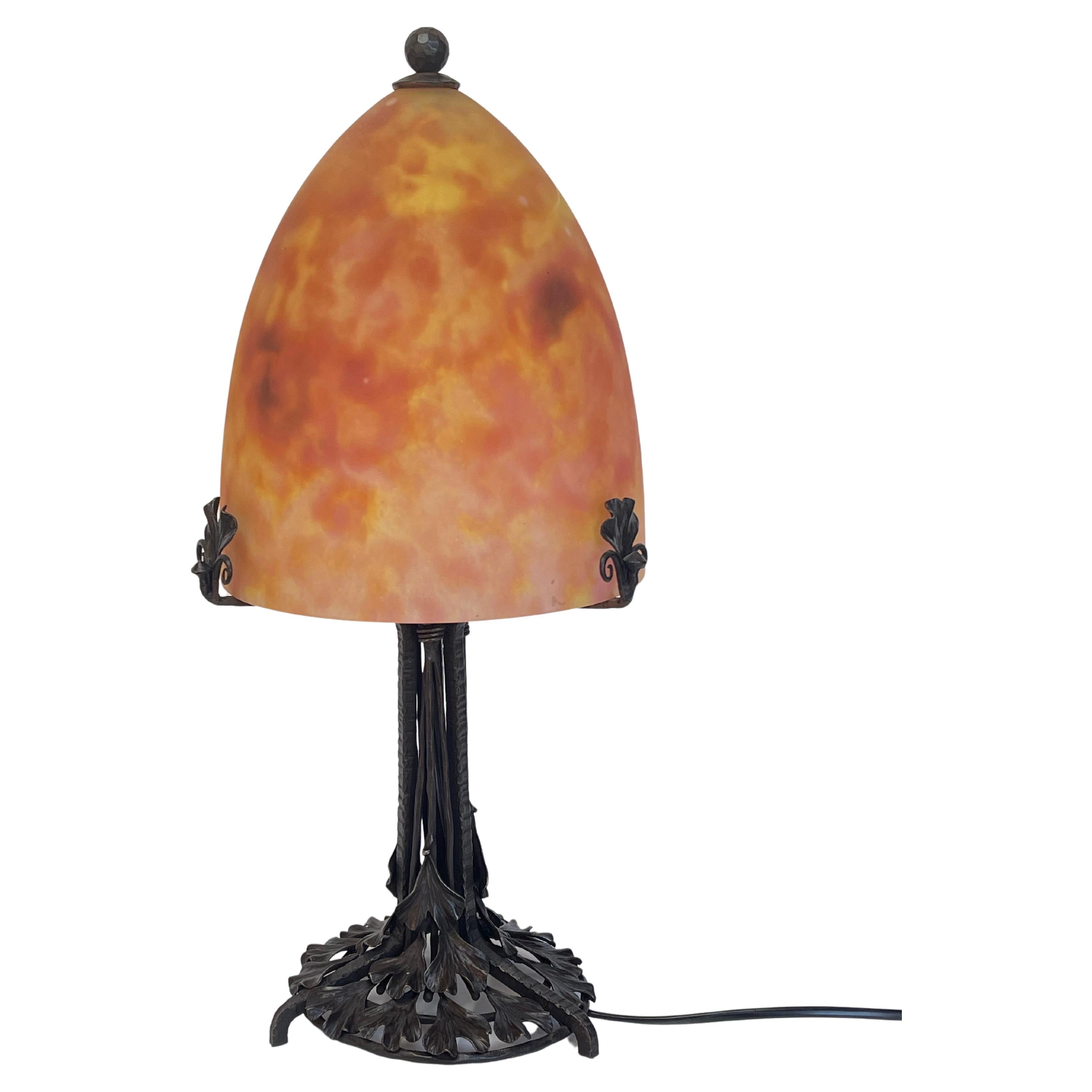 Edgar Brandt Et Daum Nancy Art Deco Lamp For Sale