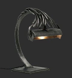 Lampe de bureau Art Déco française en fer forgé Edgar Brandt, vers 1910