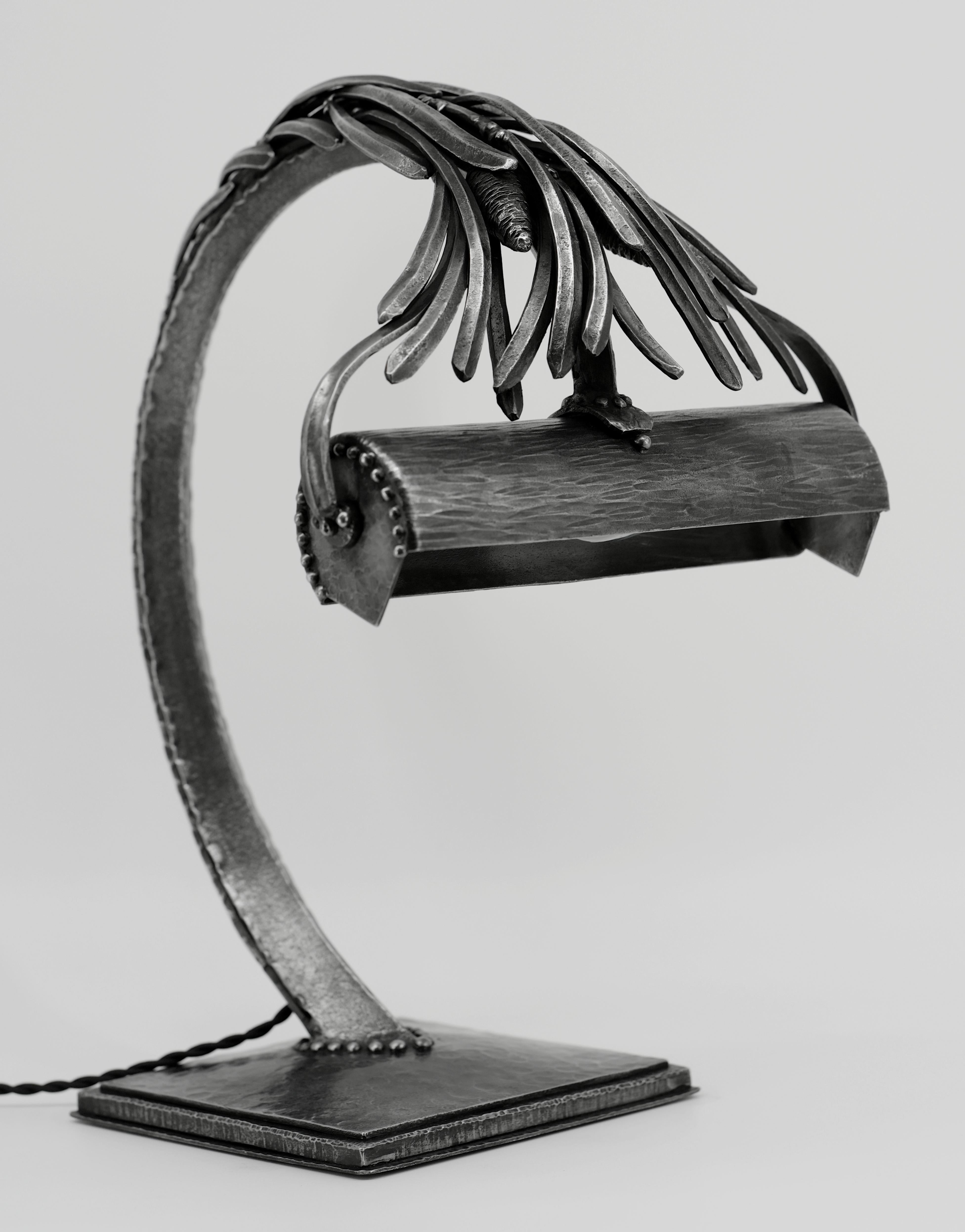 Edgar Brandt French Art Deco Wrought Iron Desk Lamp, circa 1910 1