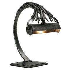 Edgar Brandt French Art Deco Wrought Iron Desk Lamp, circa 1910
