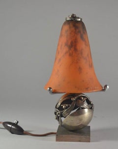 Edgar Brandt Iron and Daum Nancy Glass Table Lamp Sculpture