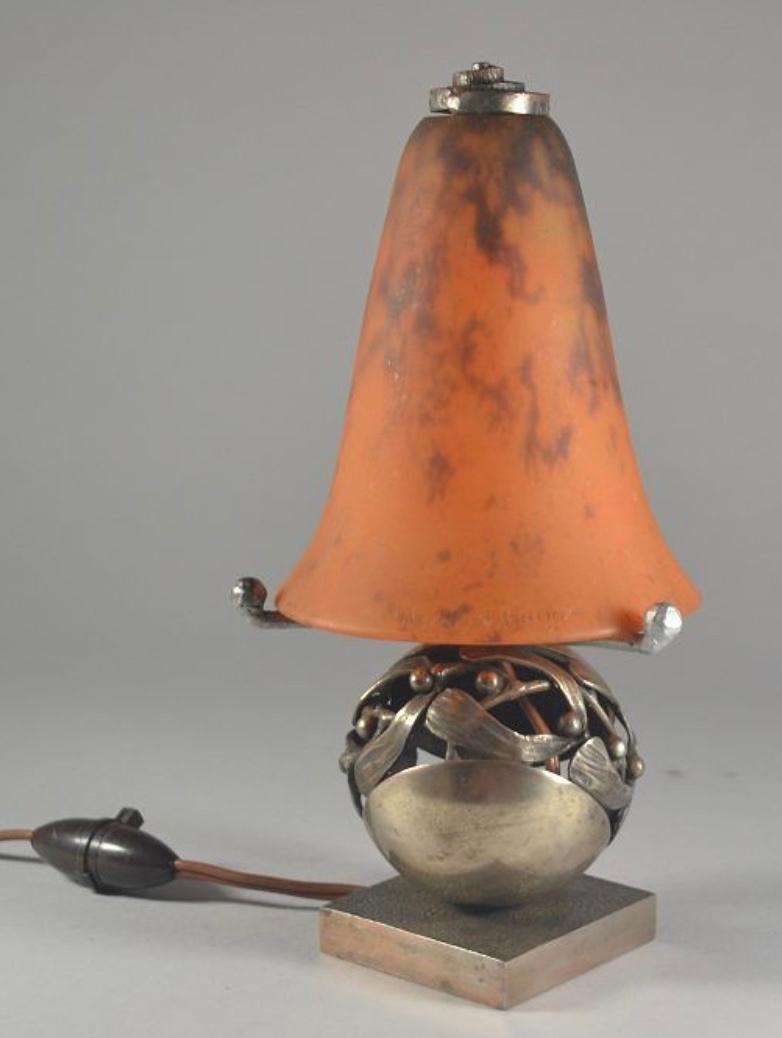 Edgar Brandt Iron and Daum Nancy Glass Table Lamp Sculpture In Good Condition In Oakland, CA