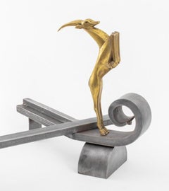 Edgar Brandt Leaping Stag Andirons, Pair