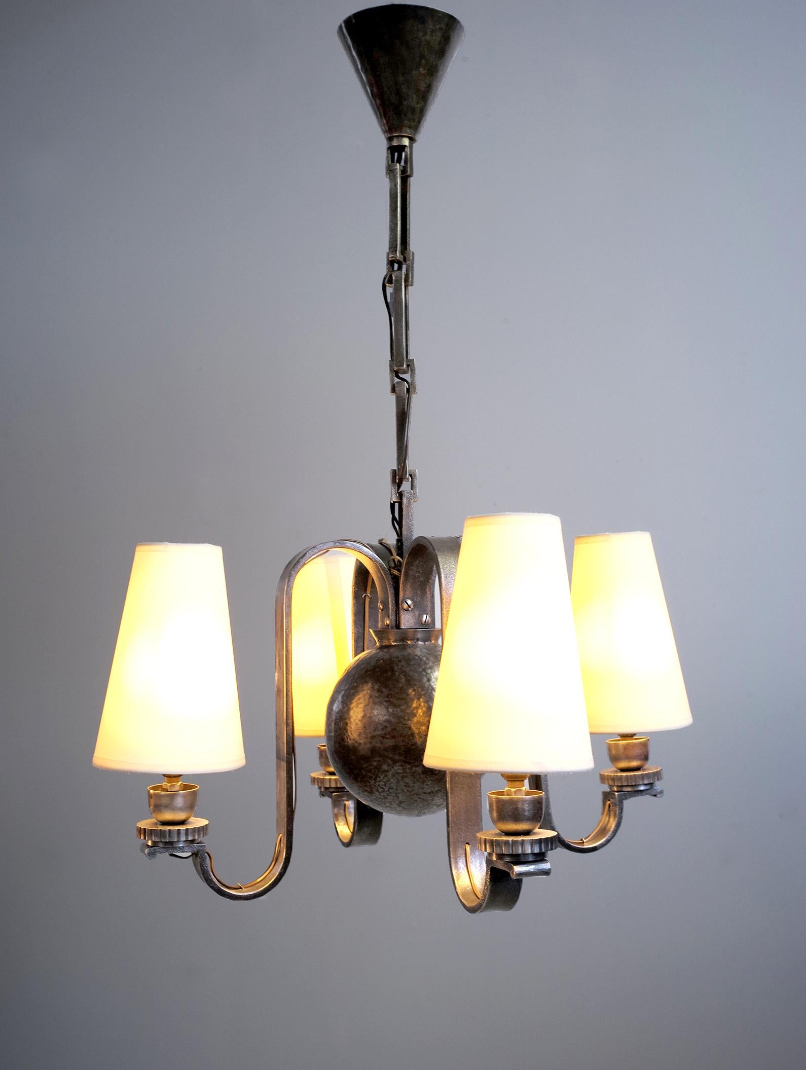 Edgar Brandt, Pendant Lamp in Four Lights, France, 1930 For Sale 1