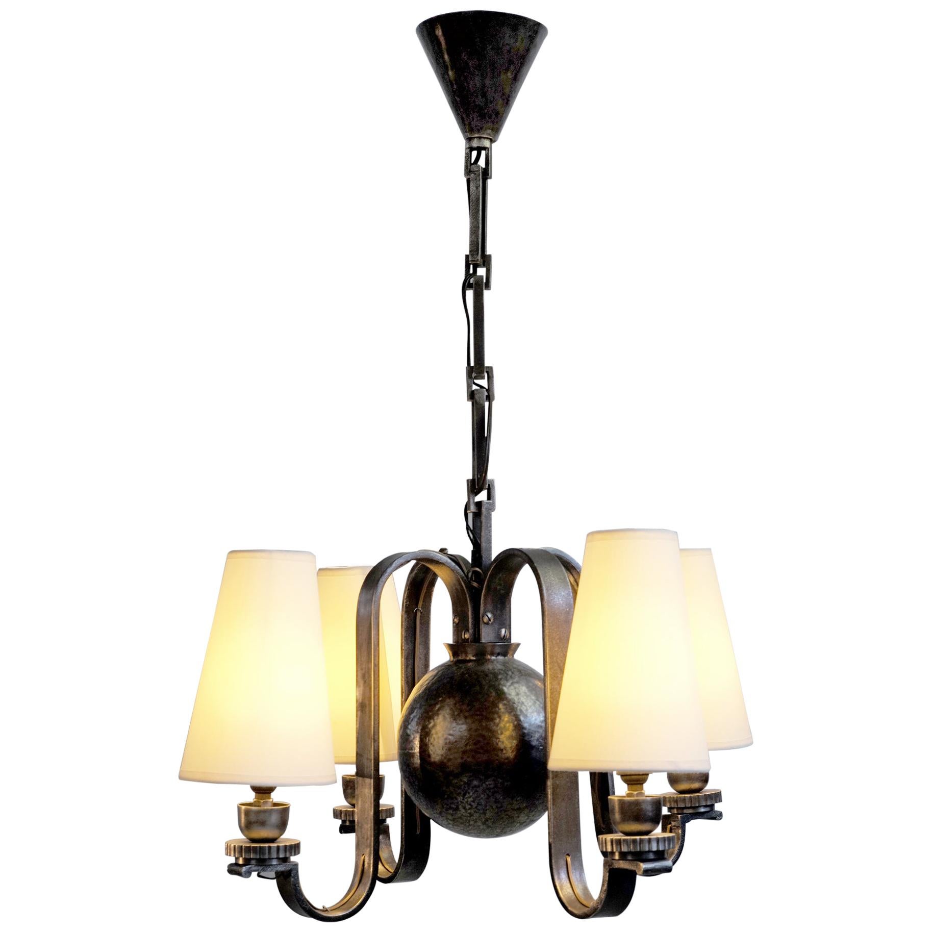 Edgar Brandt, Lampada a sospensione a quattro luci, Francia, 1930 in vendita