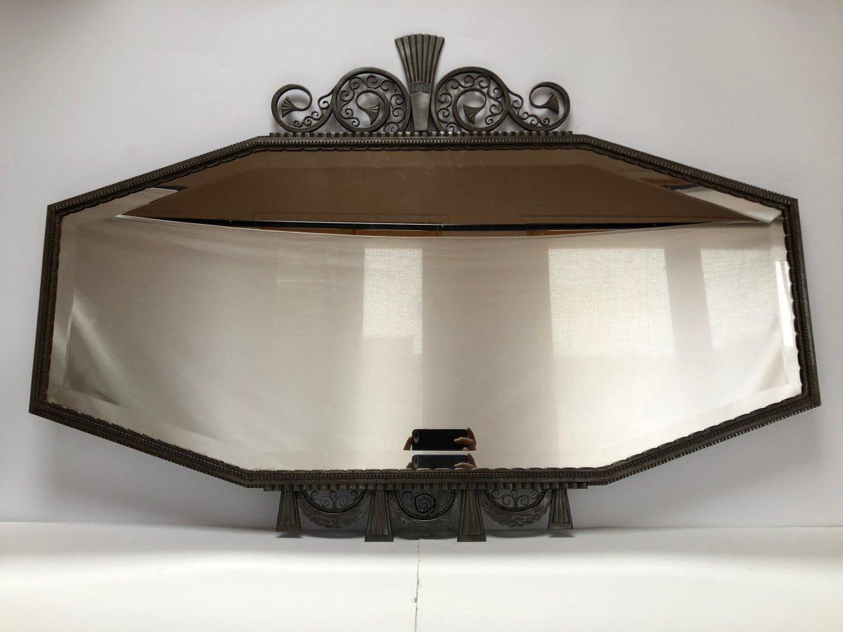 Edgar Brandt Rare Art Deco Wrought Iron Mirror, 1932 For Sale 6