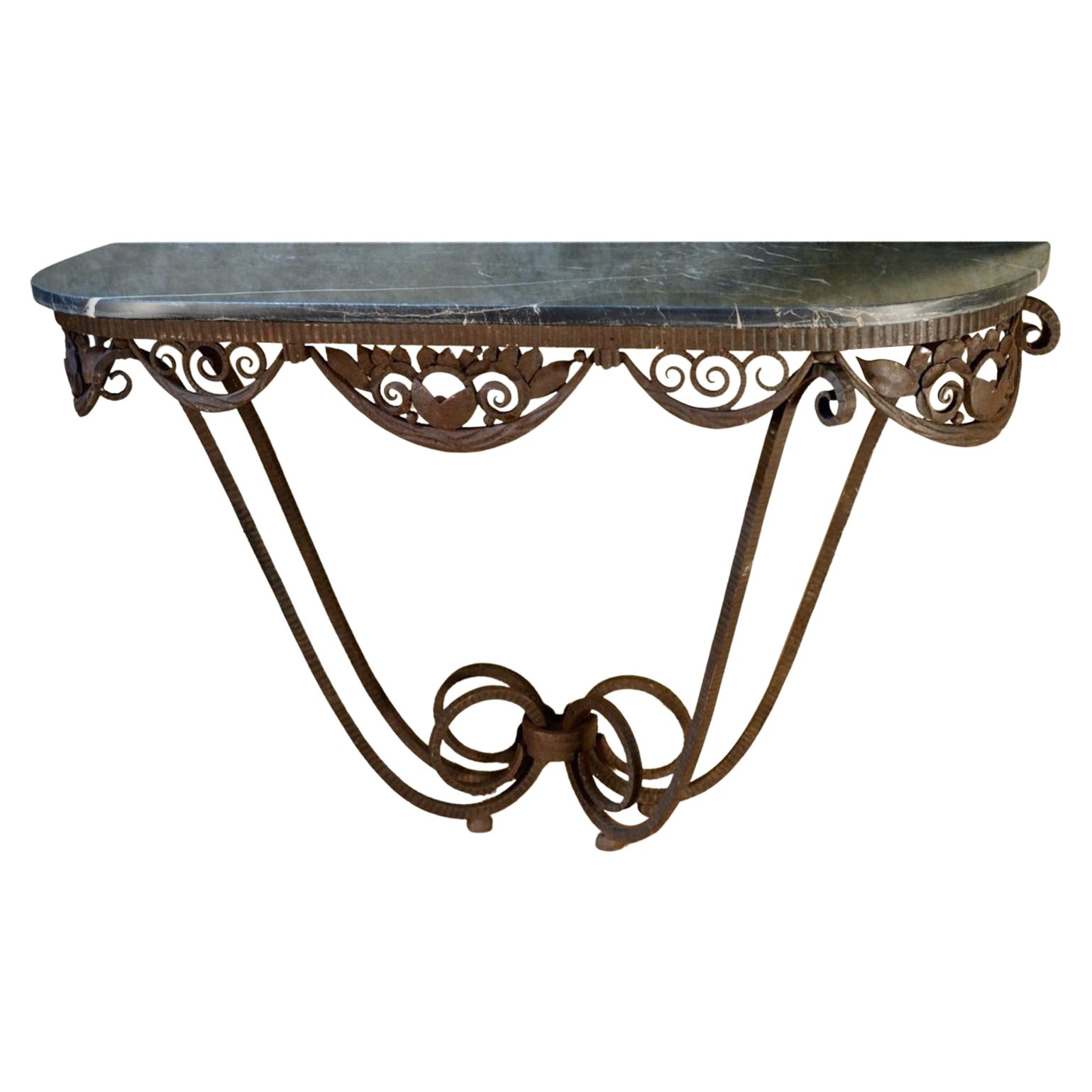 Edgar Brandt "Simplicite" Console with Original Marble Top