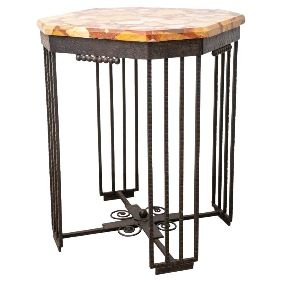 Edgar Brandt Style Art Deco Wrought Iron Table For Sale