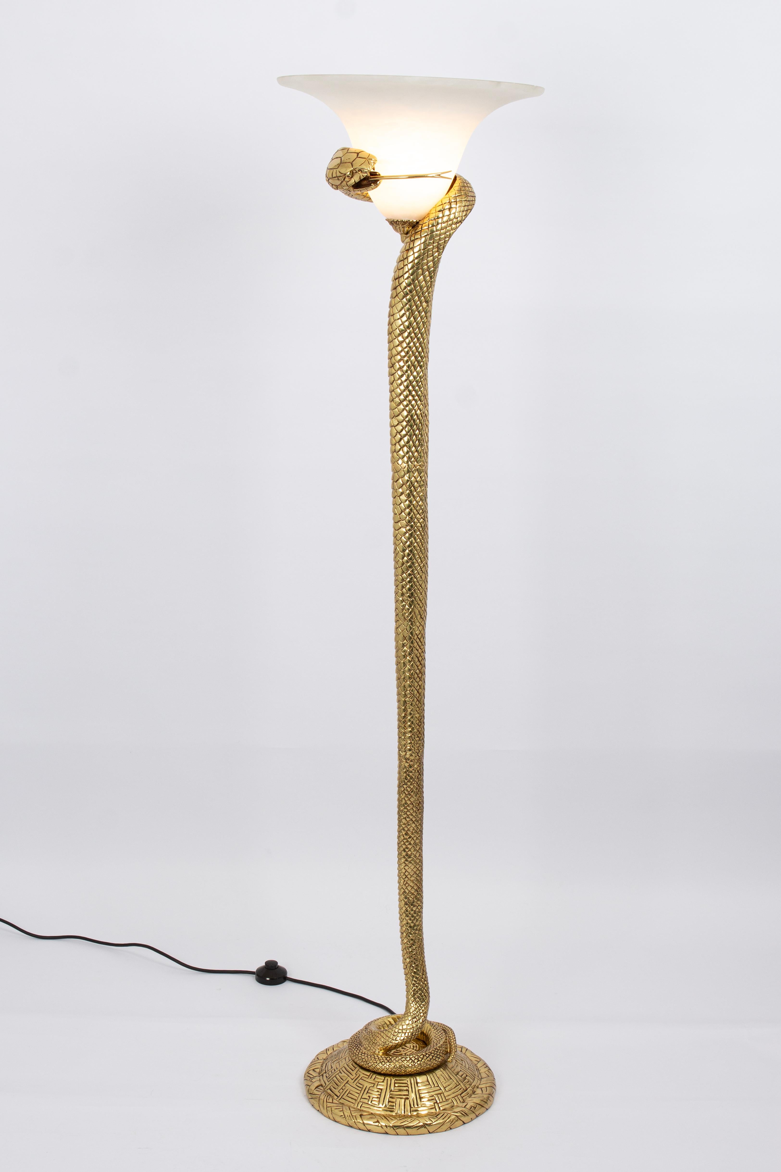 Tedesco Lampada da terra a serpente in bronzo stile Edgar Brandt in vendita