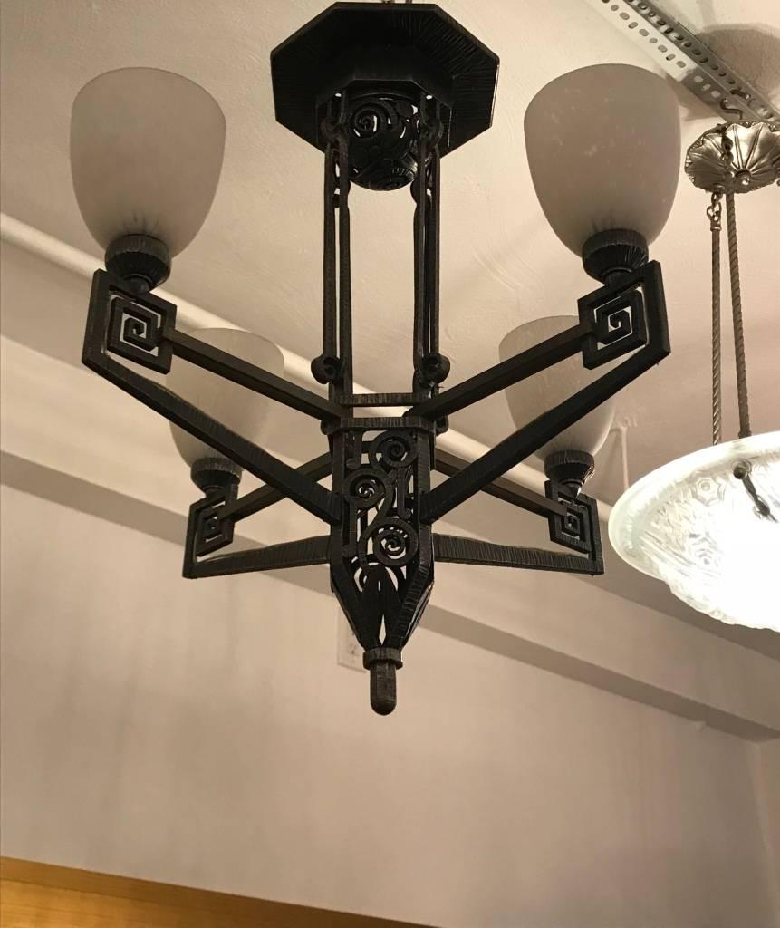 Edgar Brandt Style French Art Deco Chandelier For Sale 1