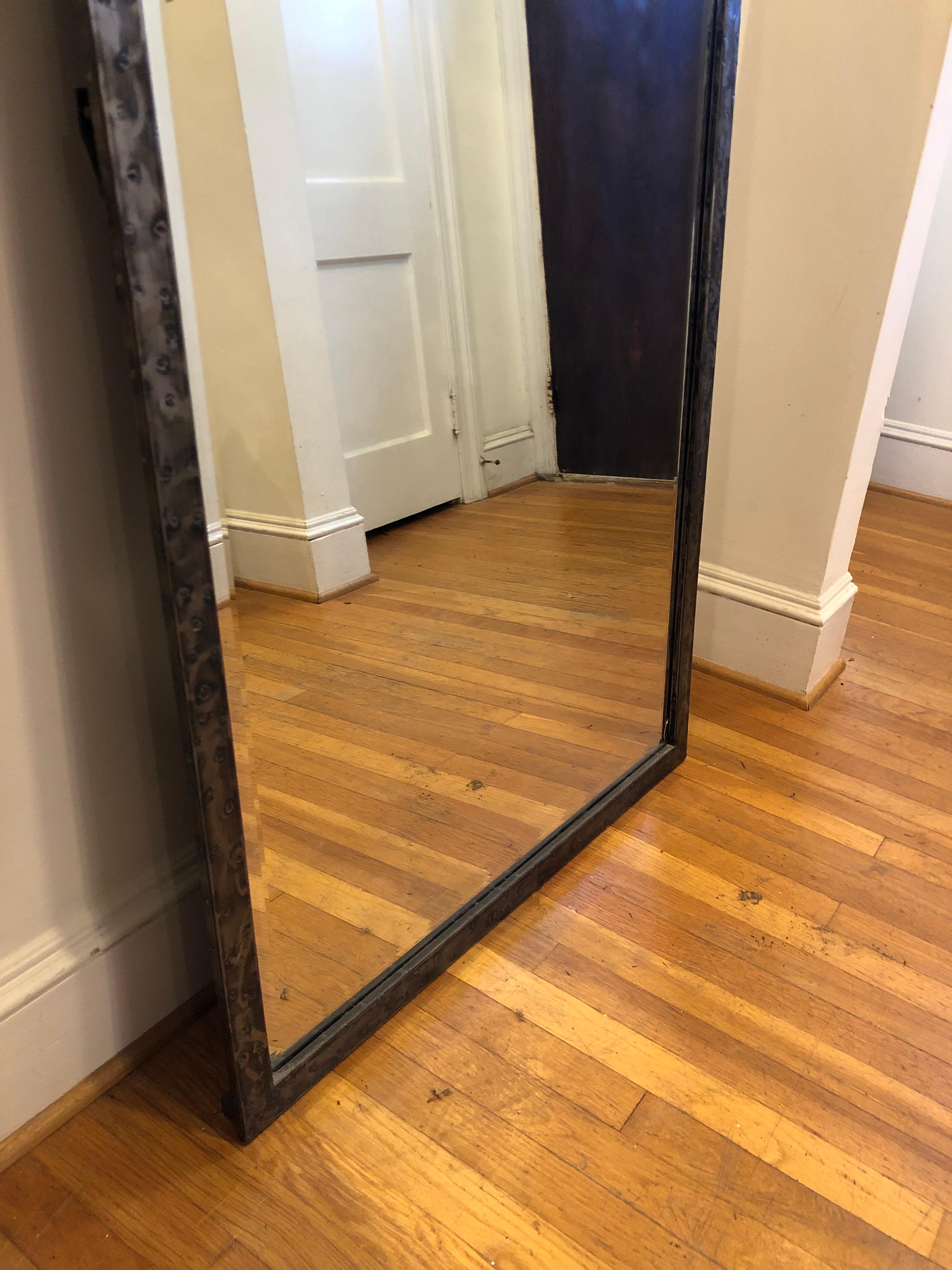 Hammered Edgar Brandt Style French Hand Forged Steel Large Mirror