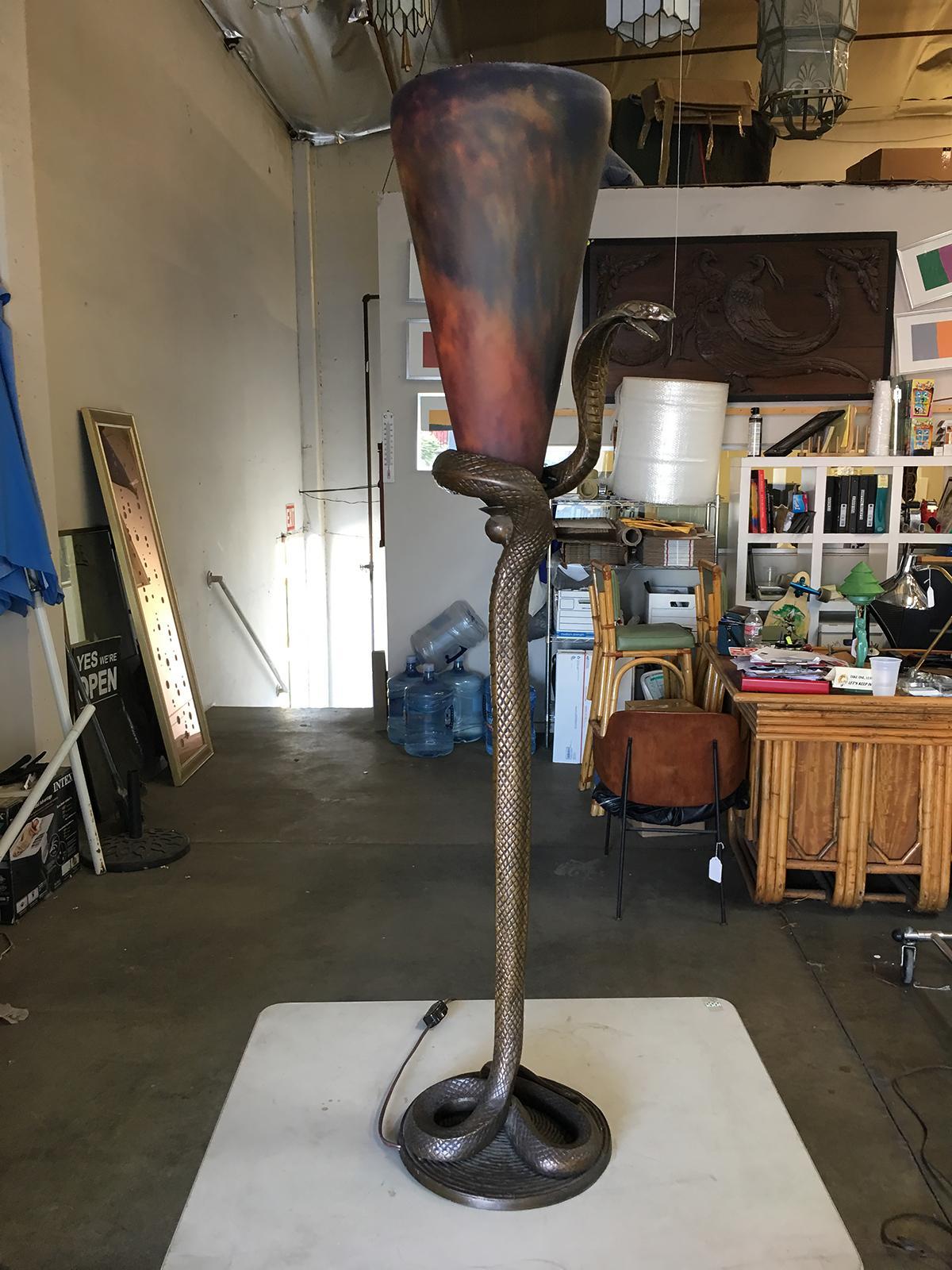 Hand Cast Art Deco Bronze Snake Floor Lamp 3