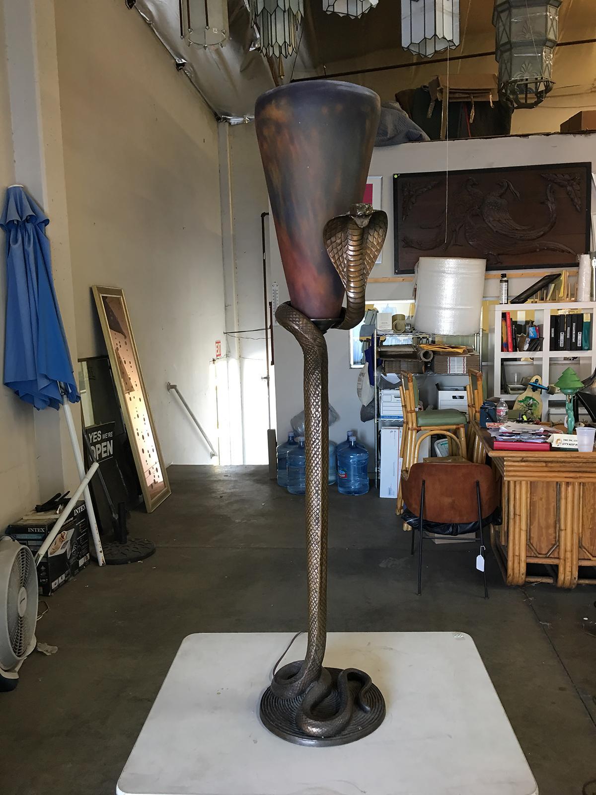Contemporary Hand Cast Art Deco Bronze Snake Floor Lamp