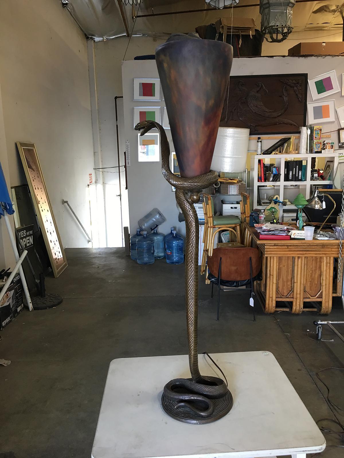 Hand Cast Art Deco Bronze Snake Floor Lamp 1