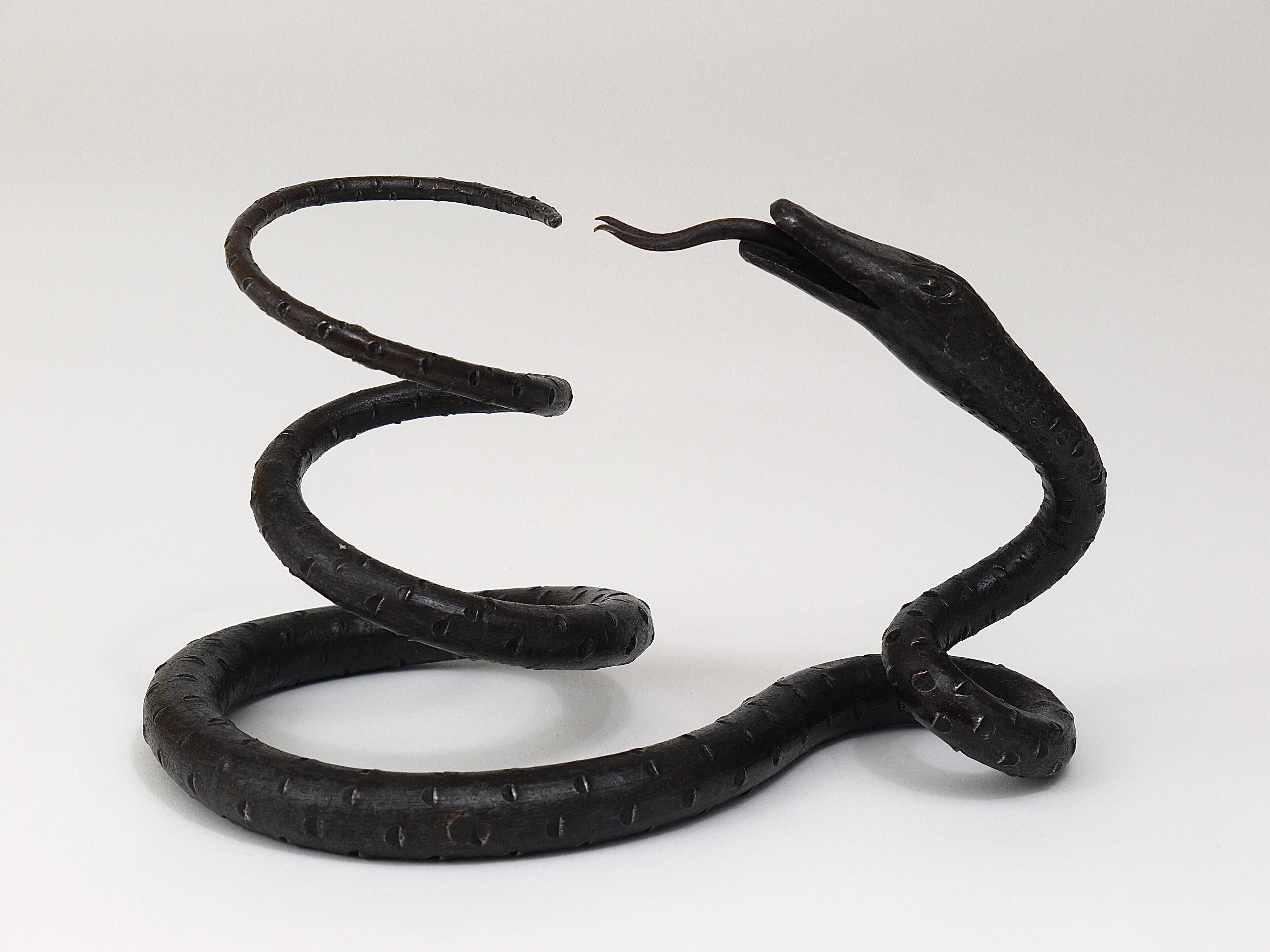 Edgar Brandt Style Hand Forged Iron Snake or Serpent Sculpture, Austria, 1920s For Sale 7