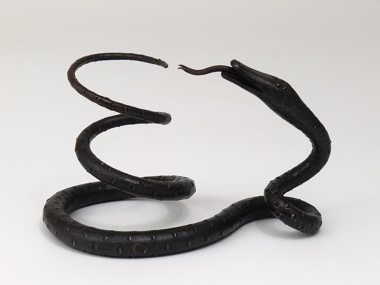 Edgar Brandt Style Hand Forged Iron Snake or Serpent Sculpture, Austria, 1920s For Sale 8