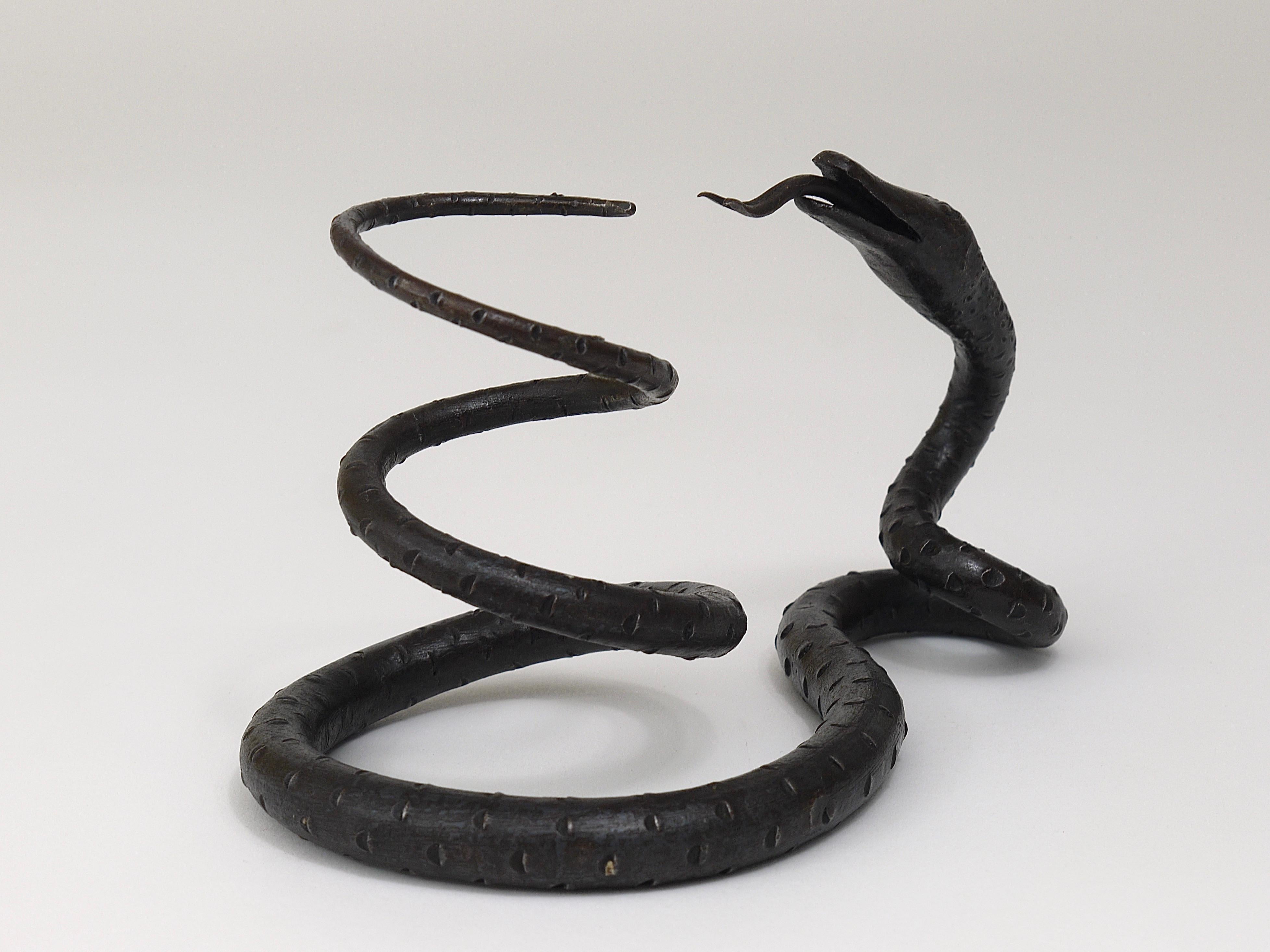 Edgar Brandt Style Hand Forged Iron Snake or Serpent Sculpture, Austria, 1920s For Sale 8