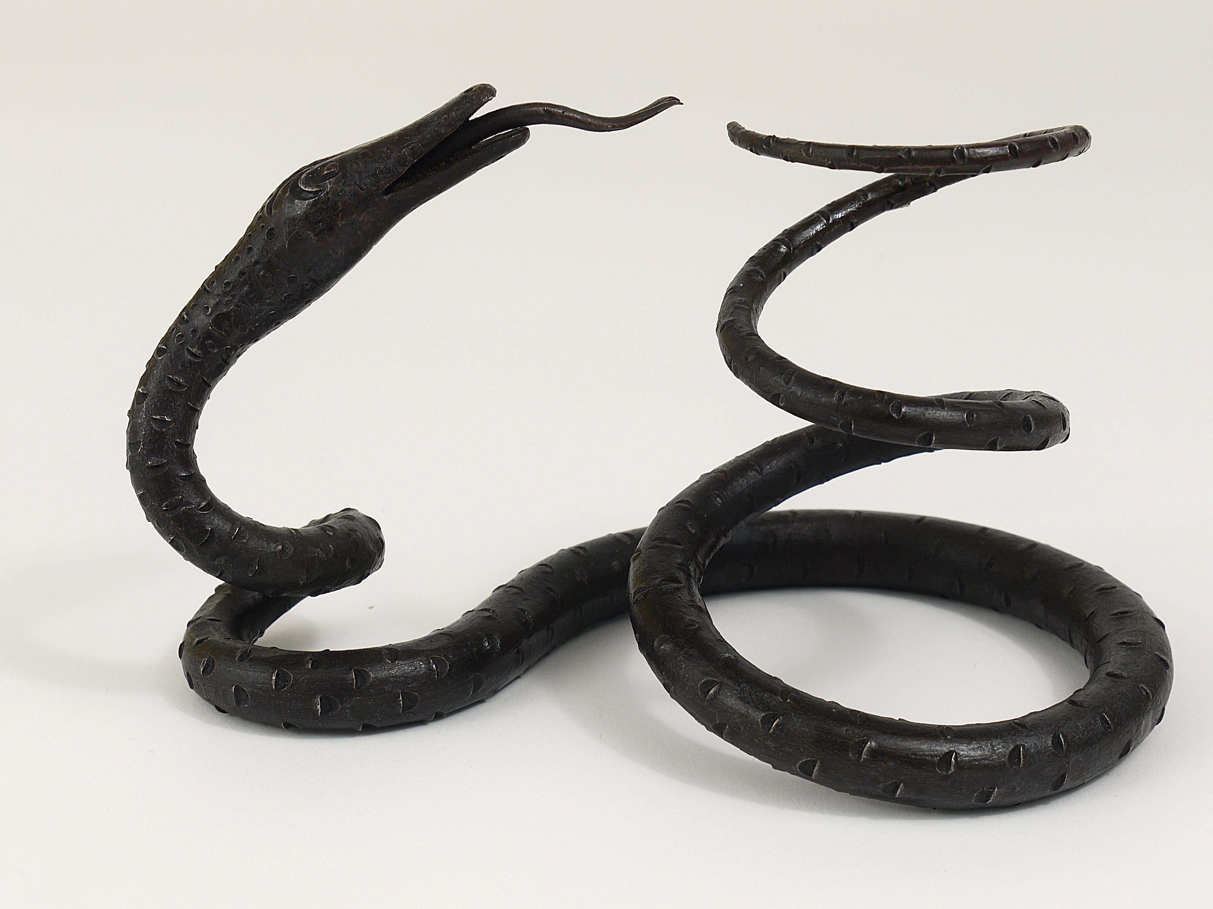 Edgar Brandt Style Hand Forged Iron Snake or Serpent Sculpture, Austria, 1920s For Sale 9