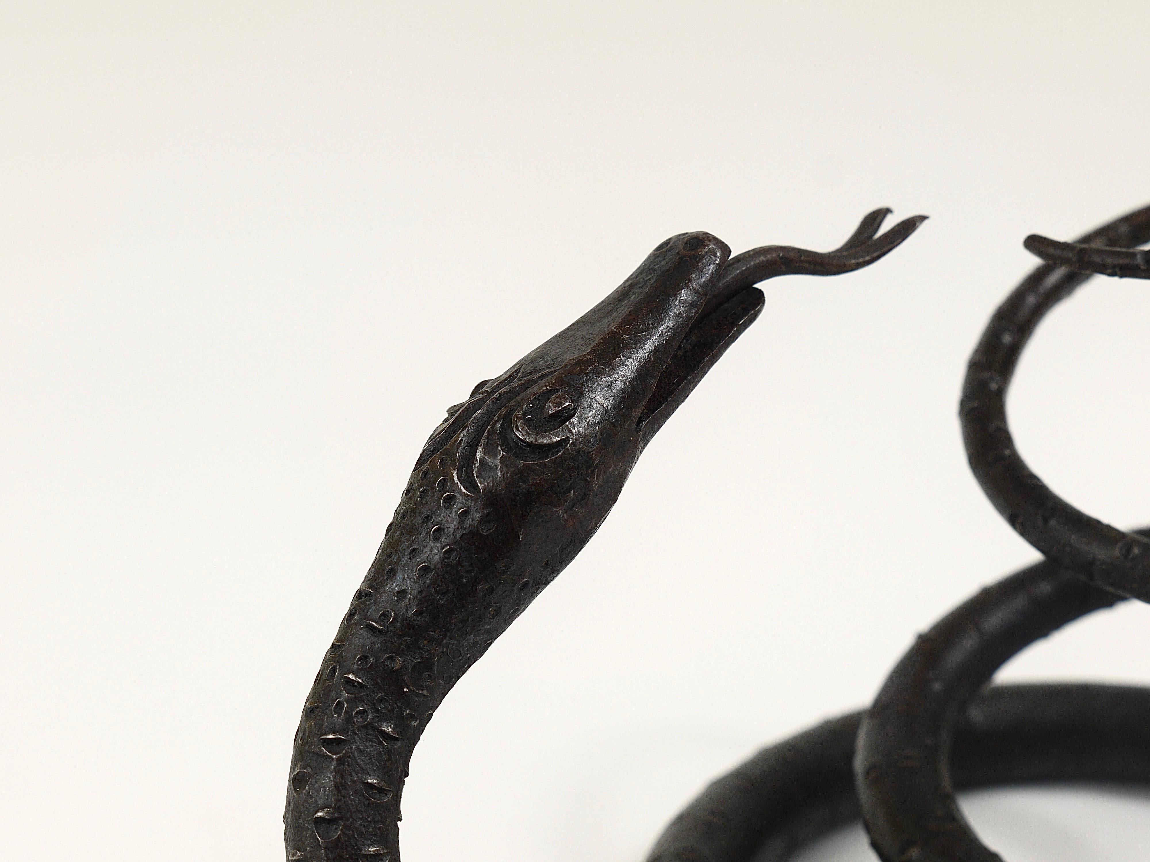 Edgar Brandt Style Hand Forged Iron Snake or Serpent Sculpture, Austria, 1920s For Sale 11