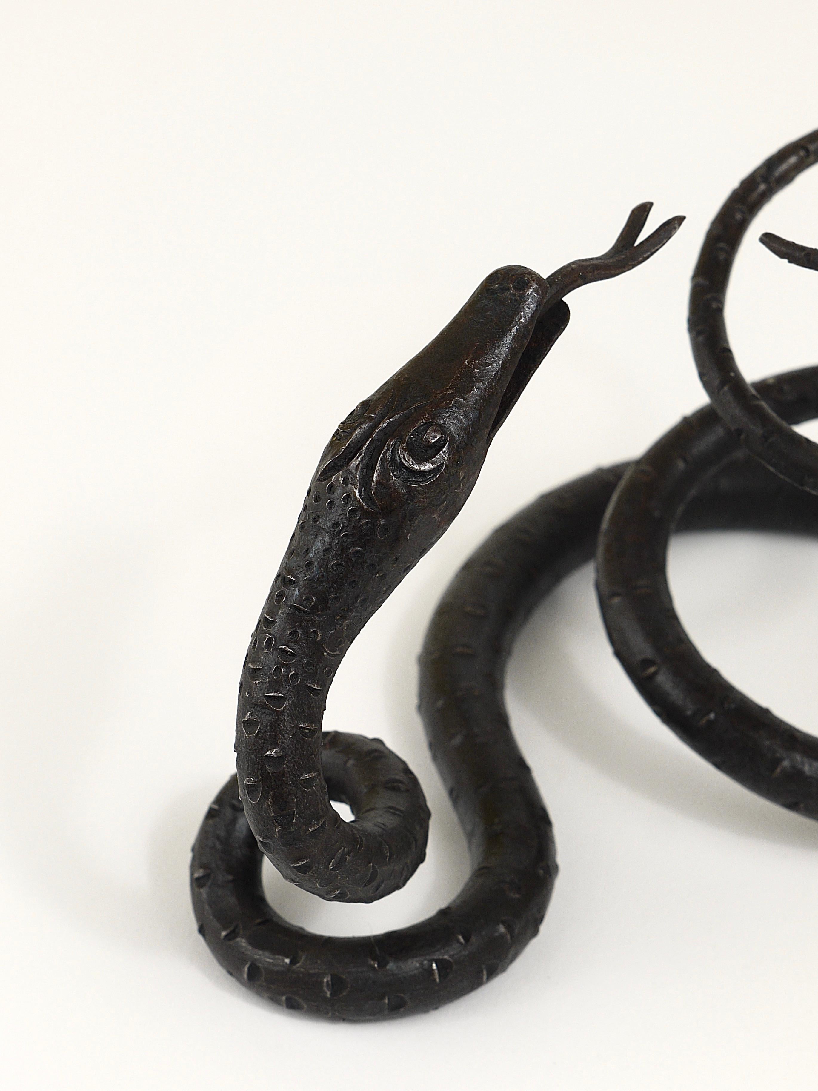 Edgar Brandt Style Hand Forged Iron Snake or Serpent Sculpture, Austria, 1920s For Sale 12