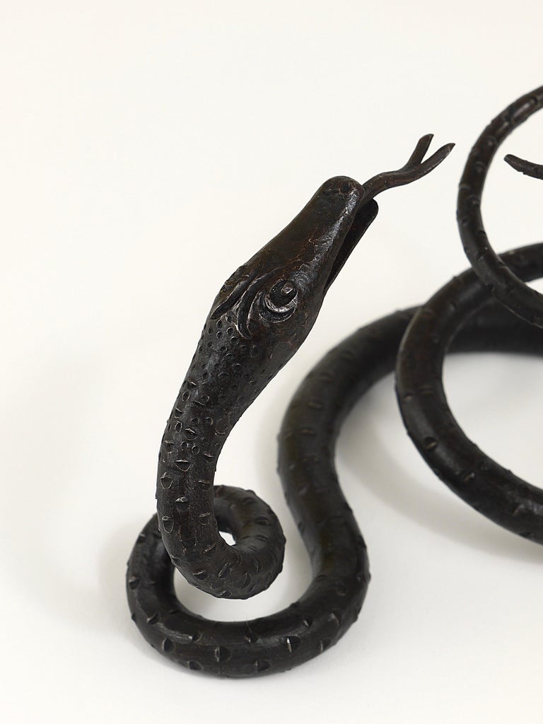 Edgar Brandt Style Hand Forged Iron Snake or Serpent Sculpture, Austria, 1920s For Sale 13