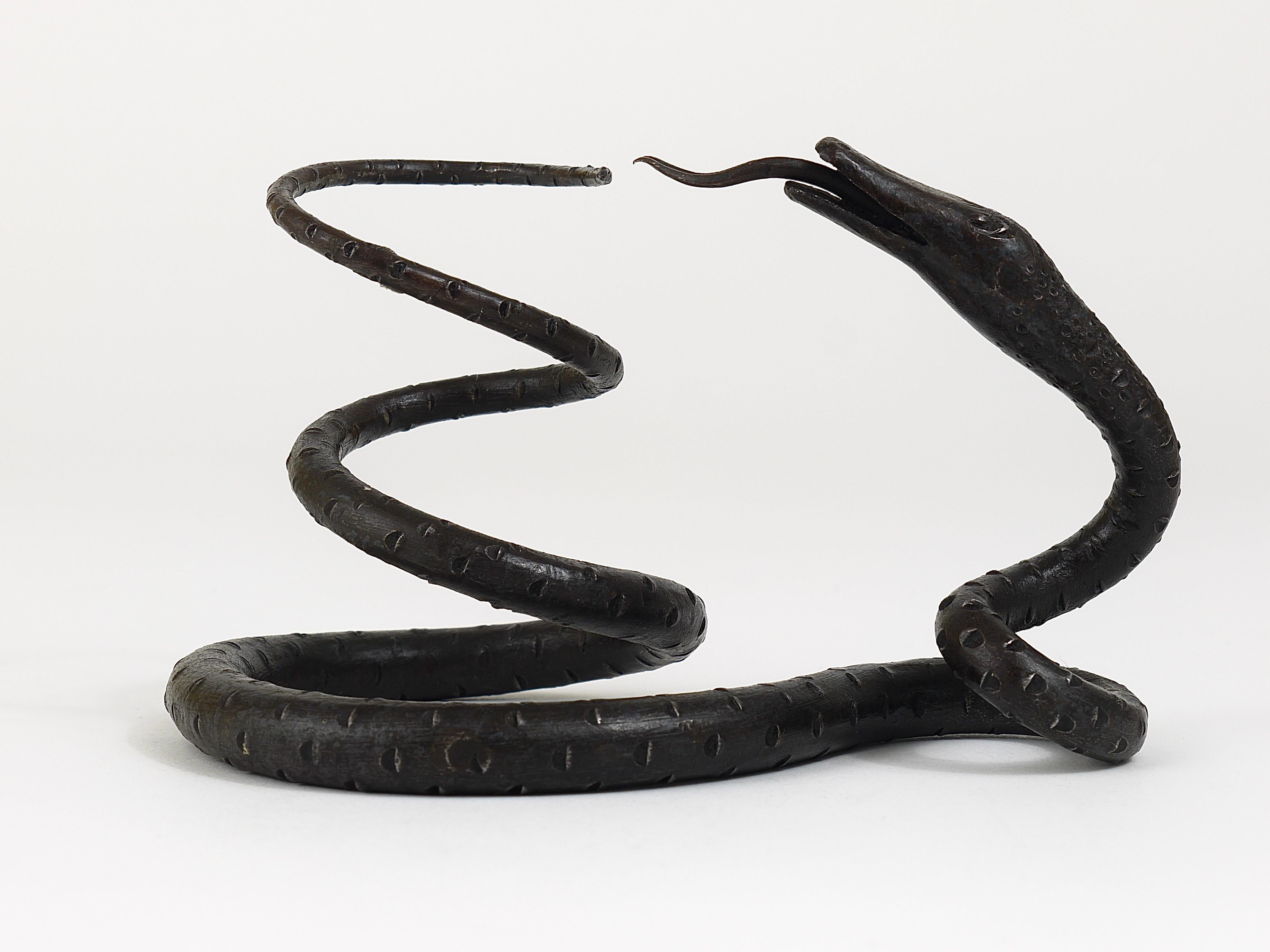 Austrian Edgar Brandt Style Hand Forged Iron Snake or Serpent Sculpture, Austria, 1920s For Sale