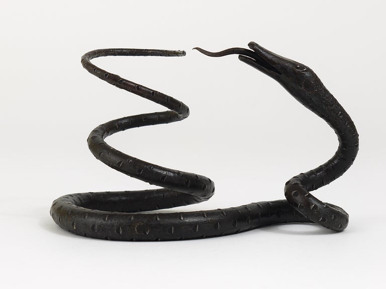 Edgar Brandt Style Hand Forged Iron Snake or Serpent Sculpture, Austria, 1920s In Good Condition For Sale In Vienna, AT