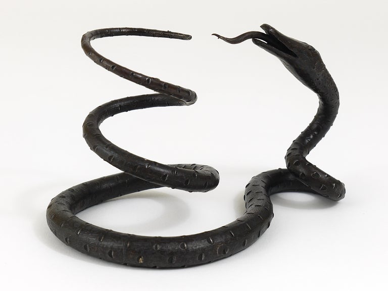 Early 20th Century Edgar Brandt Style Hand Forged Iron Snake or Serpent Sculpture, Austria, 1920s For Sale