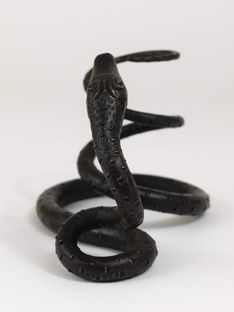 Edgar Brandt Style Hand Forged Iron Snake or Serpent Sculpture, Austria, 1920s For Sale 2
