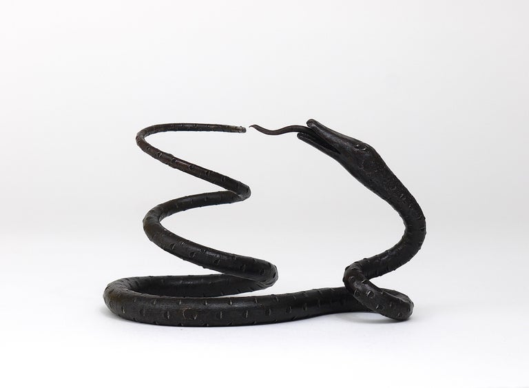 Edgar Brandt Style Hand Forged Iron Snake or Serpent Sculpture, Austria, 1920s For Sale 3