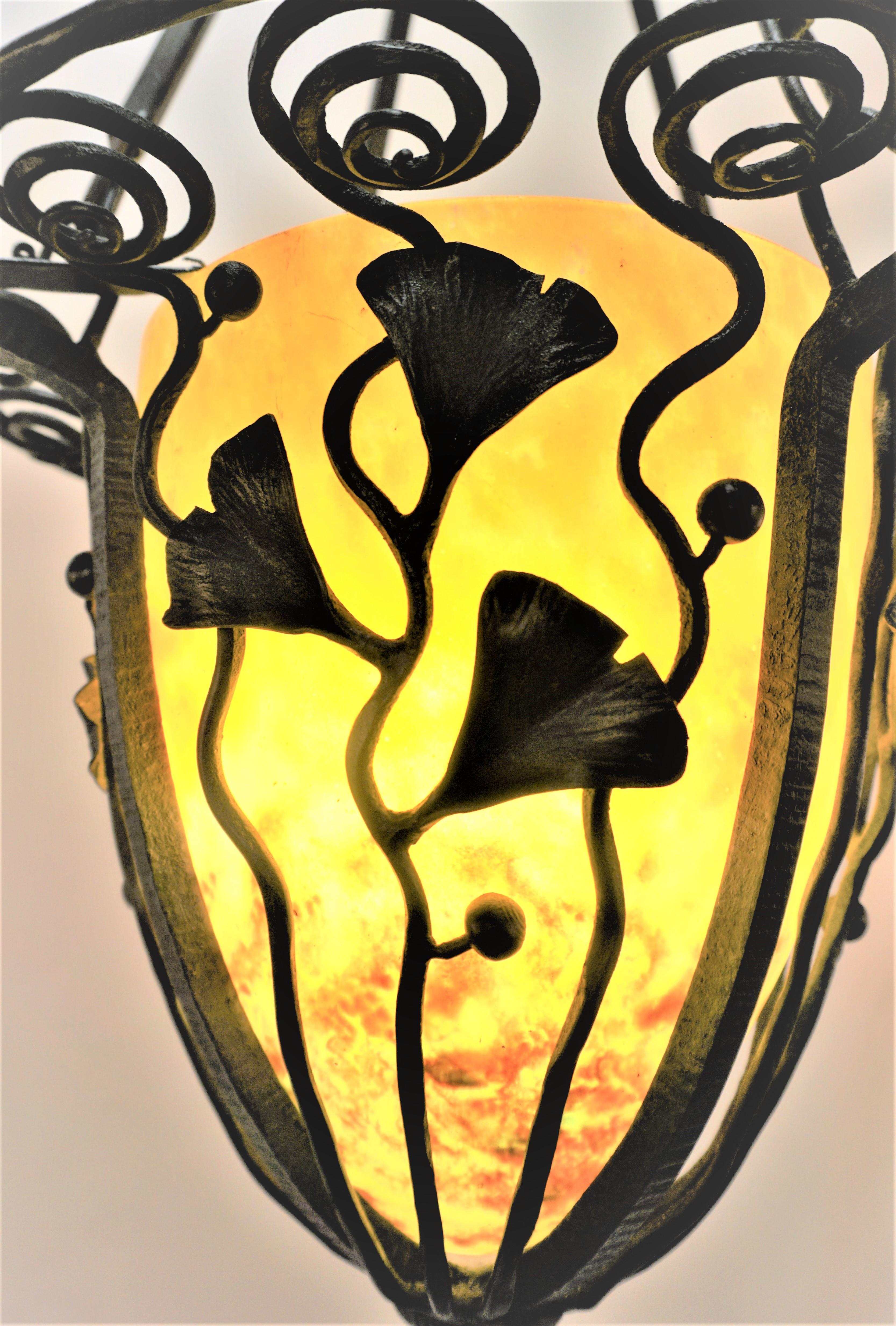 Edgar Brandt Stylewrought Iron with Sign Daum Nancy Glass Chandelier In Good Condition In Fairfax, VA