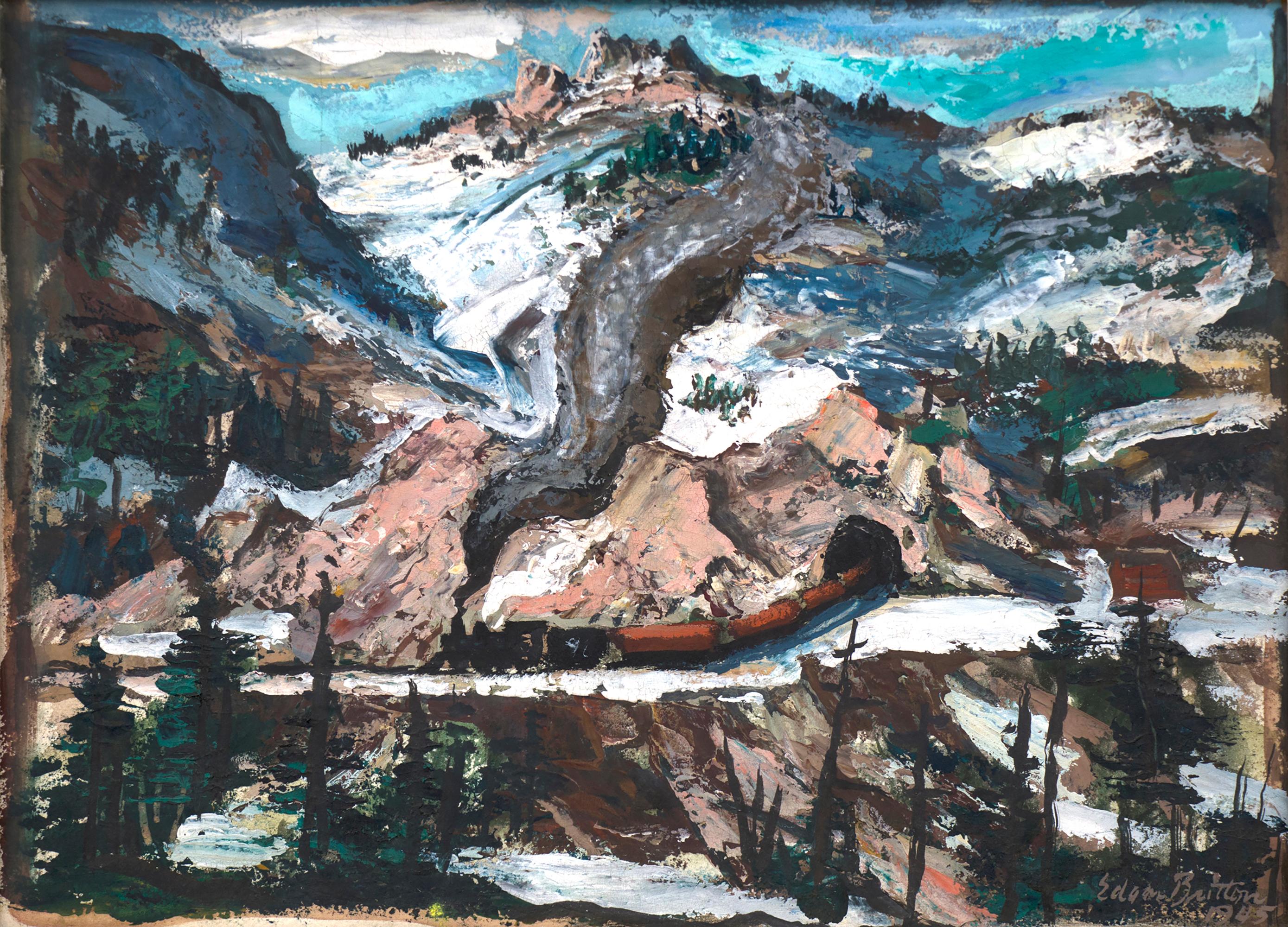 Edgar Britton 1945 Gouache Painting, Colorado Snowy Mountain Winter Scene