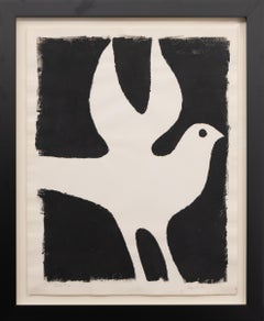 Edgar Britton ‘Bird #2’ 1949 Vintage Modernist Black-and-White Monotype Print