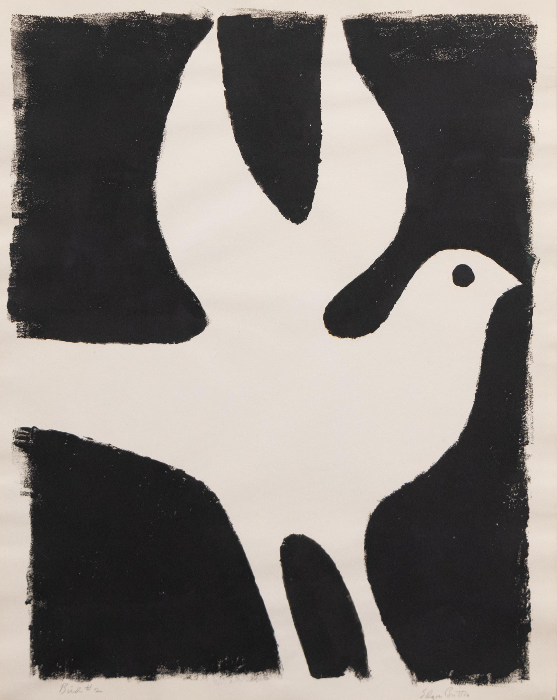 „ Vogel #2“ - 1949 Vintage Schwarz-Weiß-Modernistischer Monotypiedruck in Schwarz-Weiß von Edgar Britton