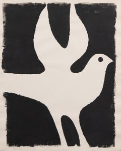 "Bird #2" - 1949 Vintage Black & White Modernist Monotype Print by Edgar Britton