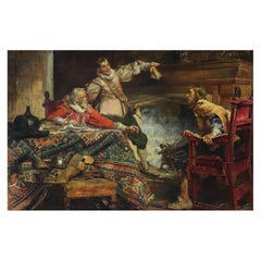 Antique Edgar Bundy, 19th Century Oil Painting, "Soldiers in Discussion"