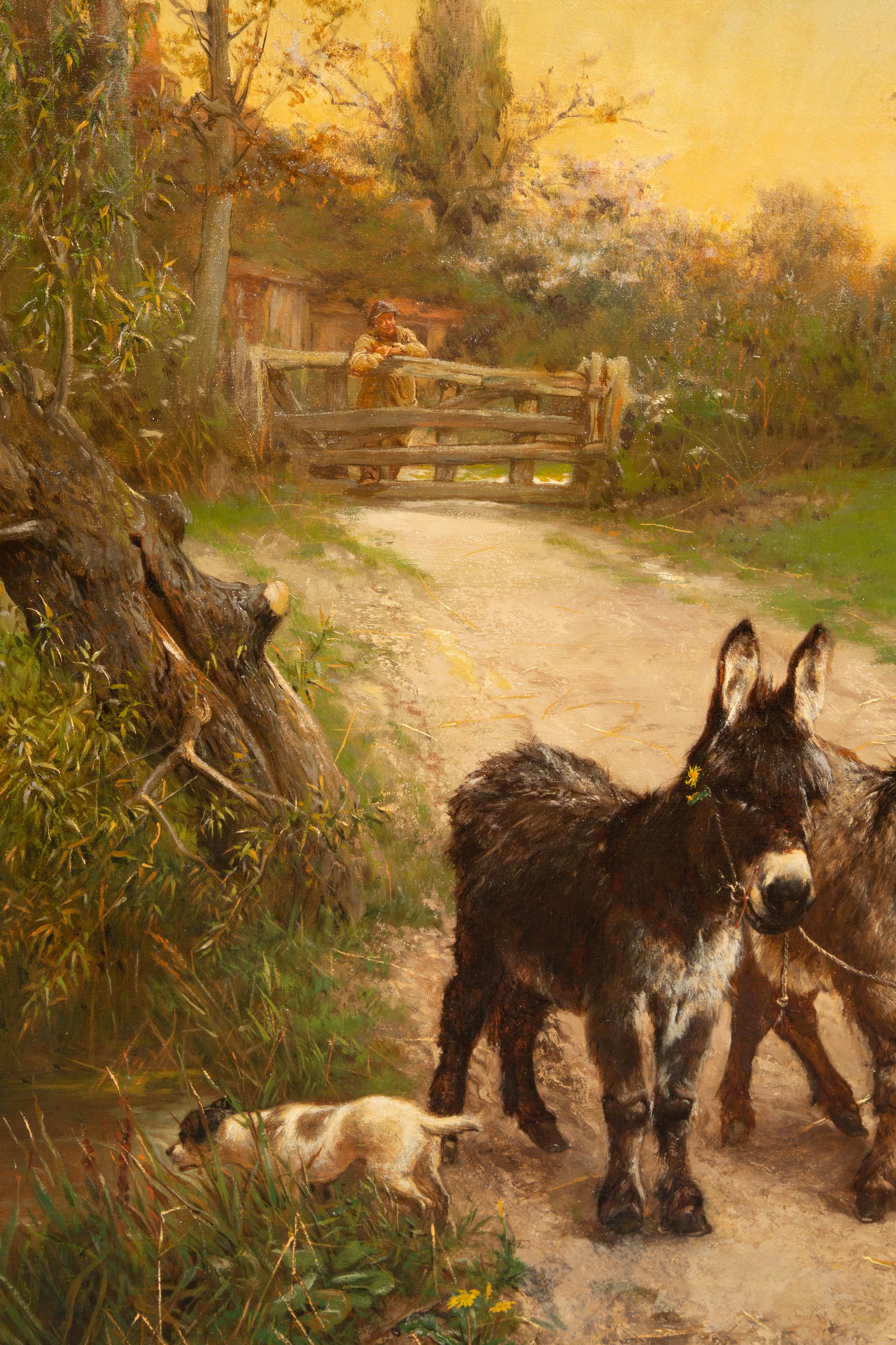 ‘Peasant Children walking the Donkeys’ by Edgar Bundy (1862 – 1922), dated 1885 For Sale 9
