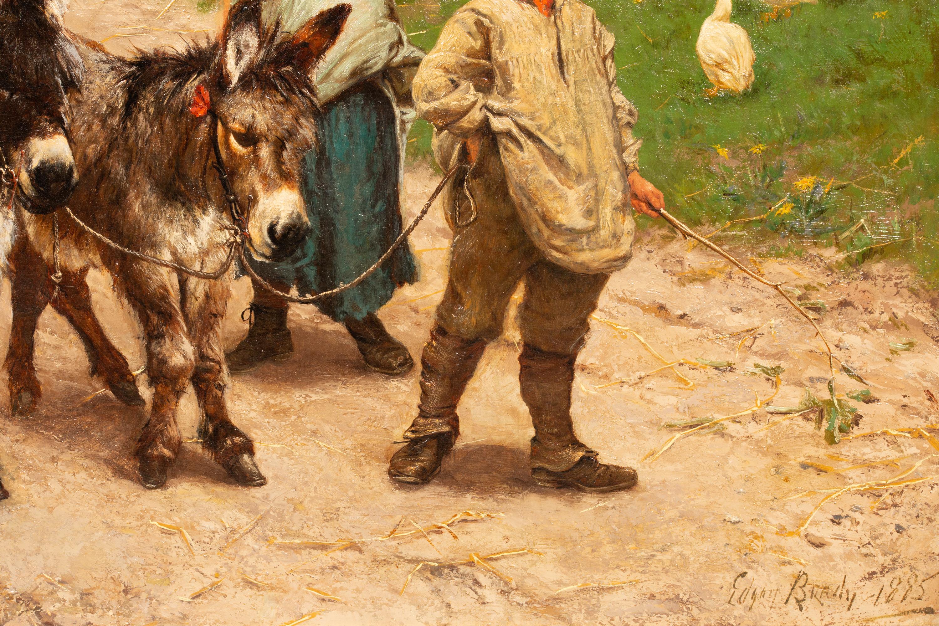 ‘Peasant Children walking the Donkeys’ by Edgar Bundy (1862 – 1922), dated 1885 For Sale 9