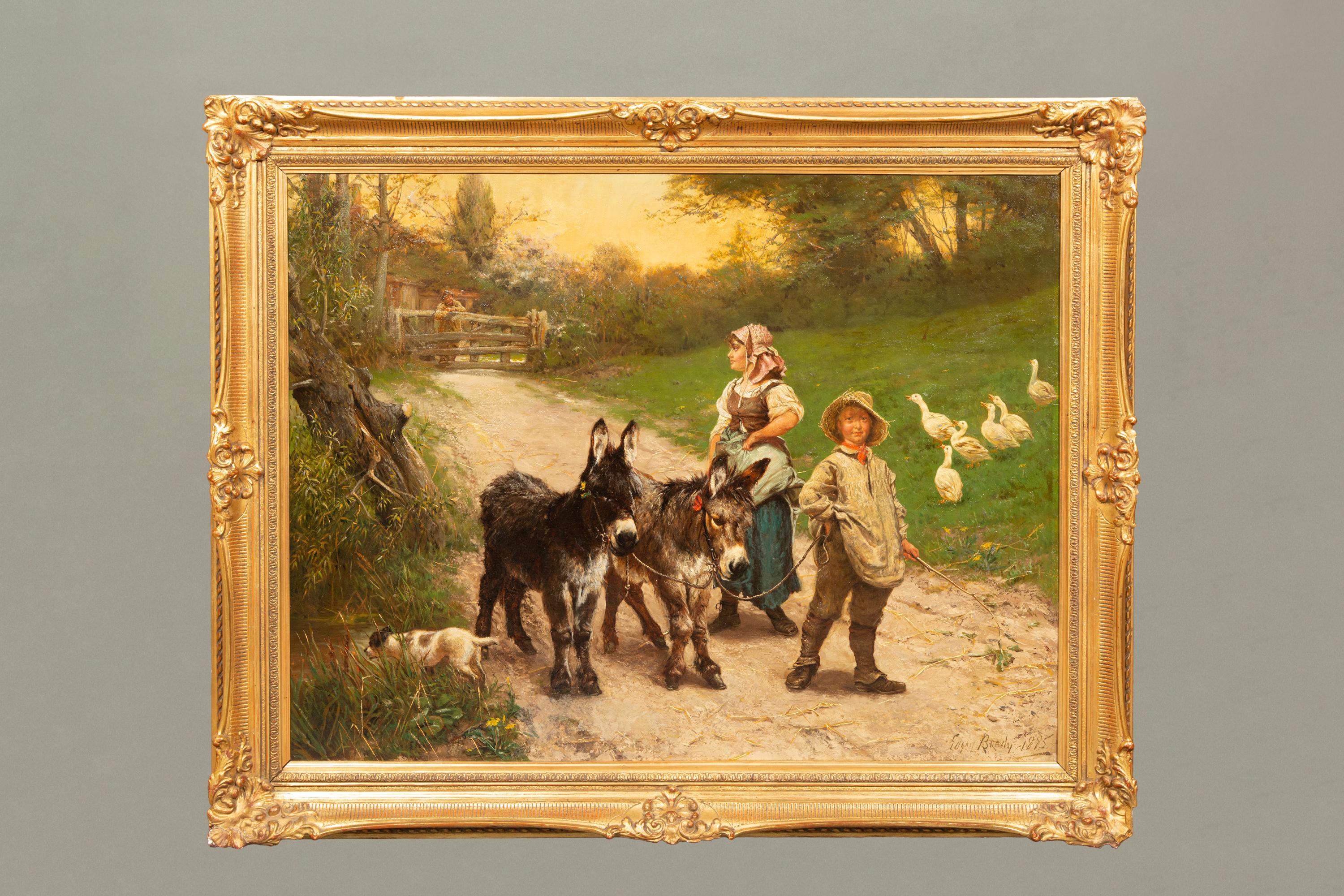 ‘Peasant Children walking the Donkeys’ by Edgar Bundy (1862 – 1922), dated 1885 For Sale 11