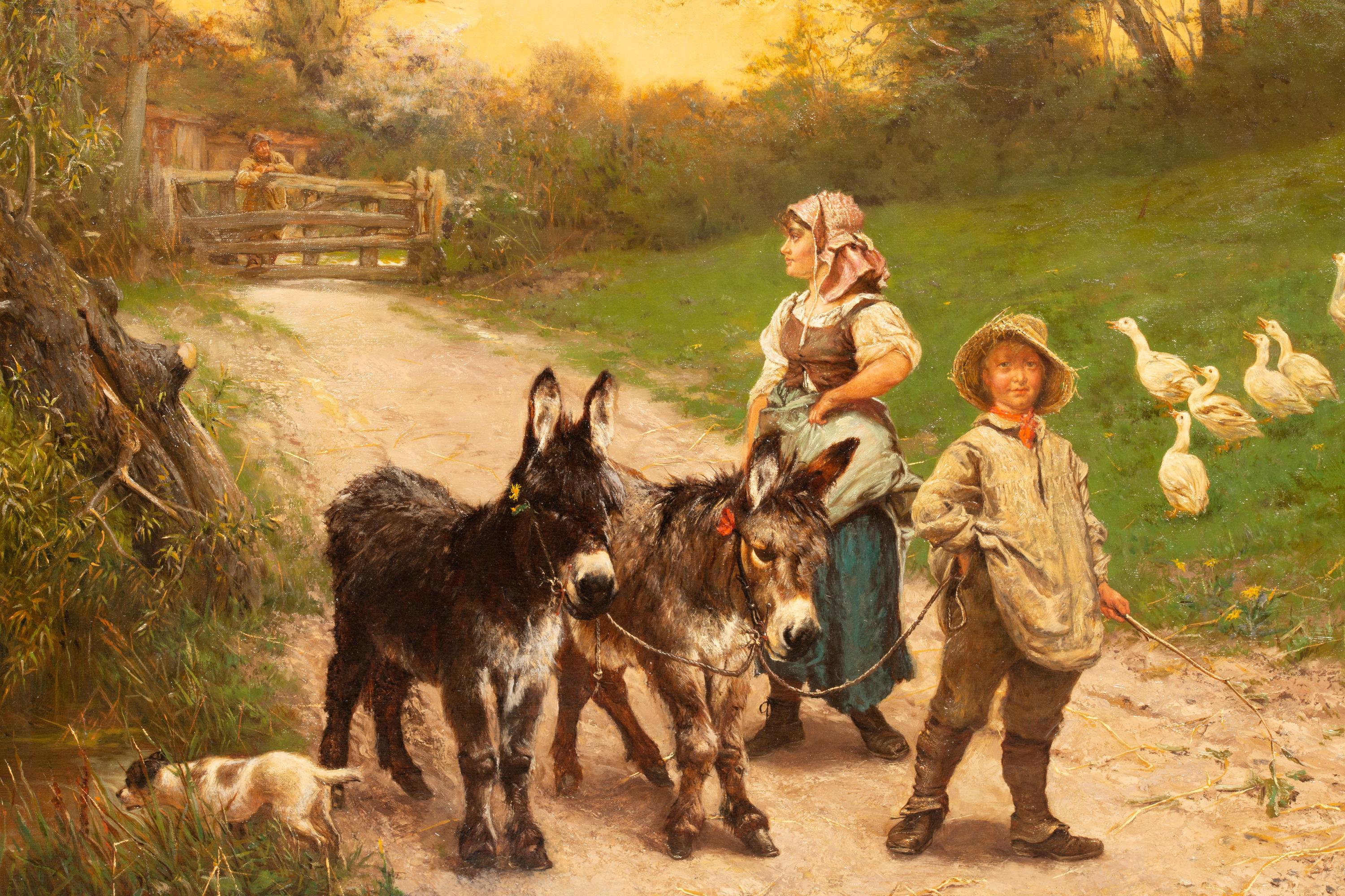 ‘Peasant Children walking the Donkeys’ by Edgar Bundy (1862 – 1922), dated 1885 For Sale 2