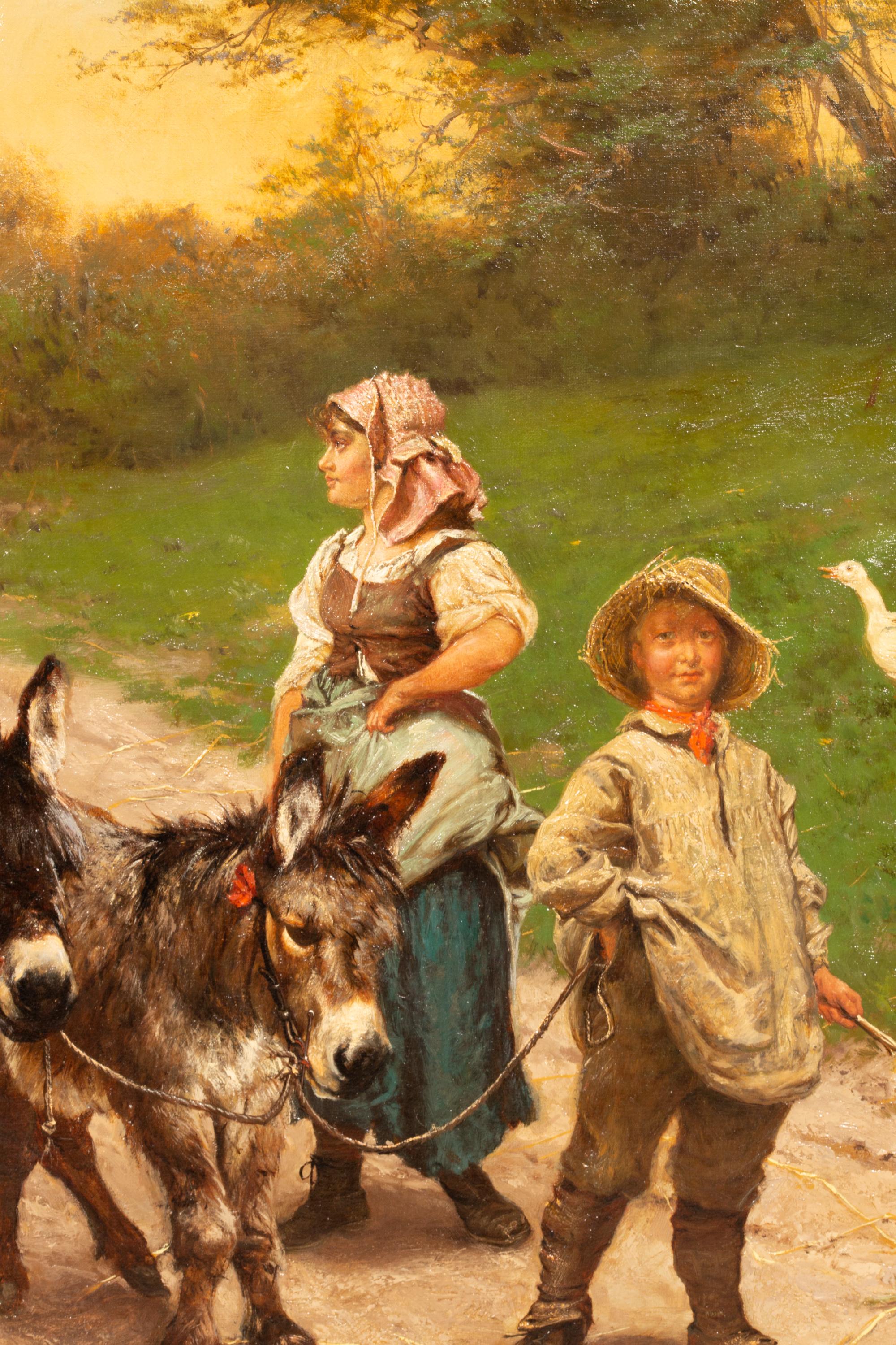 ‘Peasant Children walking the Donkeys’ by Edgar Bundy (1862 – 1922), dated 1885 For Sale 3